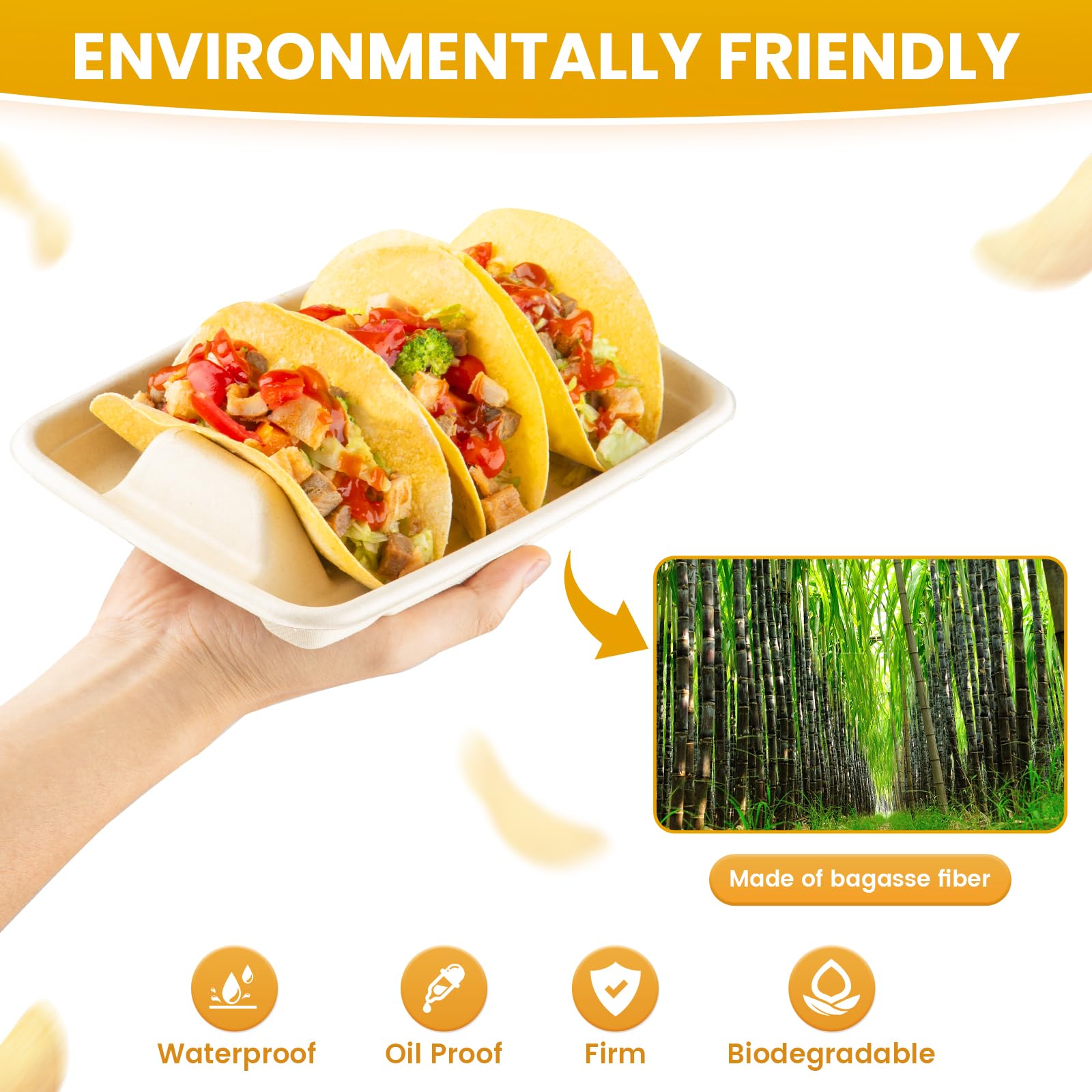 25-Pack Eco-Friendly Bagasse Fiber Taco Holders with 3 Dividers | Disposable Taco Stands for Parties, Taco Tuesday & Fiesta Serving | Perfect for Taco Bars, Buffets & Family Gatherings