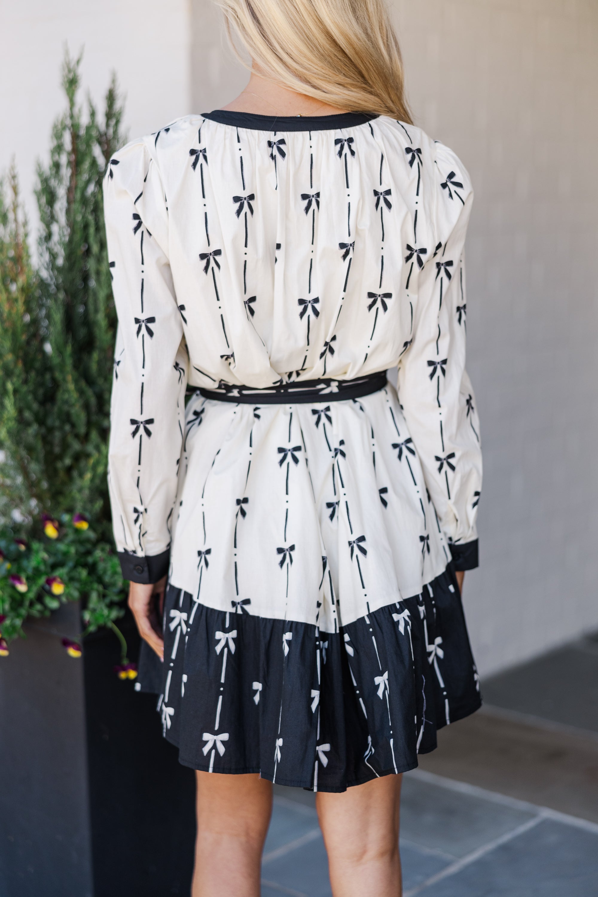 Elegant Cream Bow Print Dress for Women - Perfect for Weddings, Parties & Special Occasions