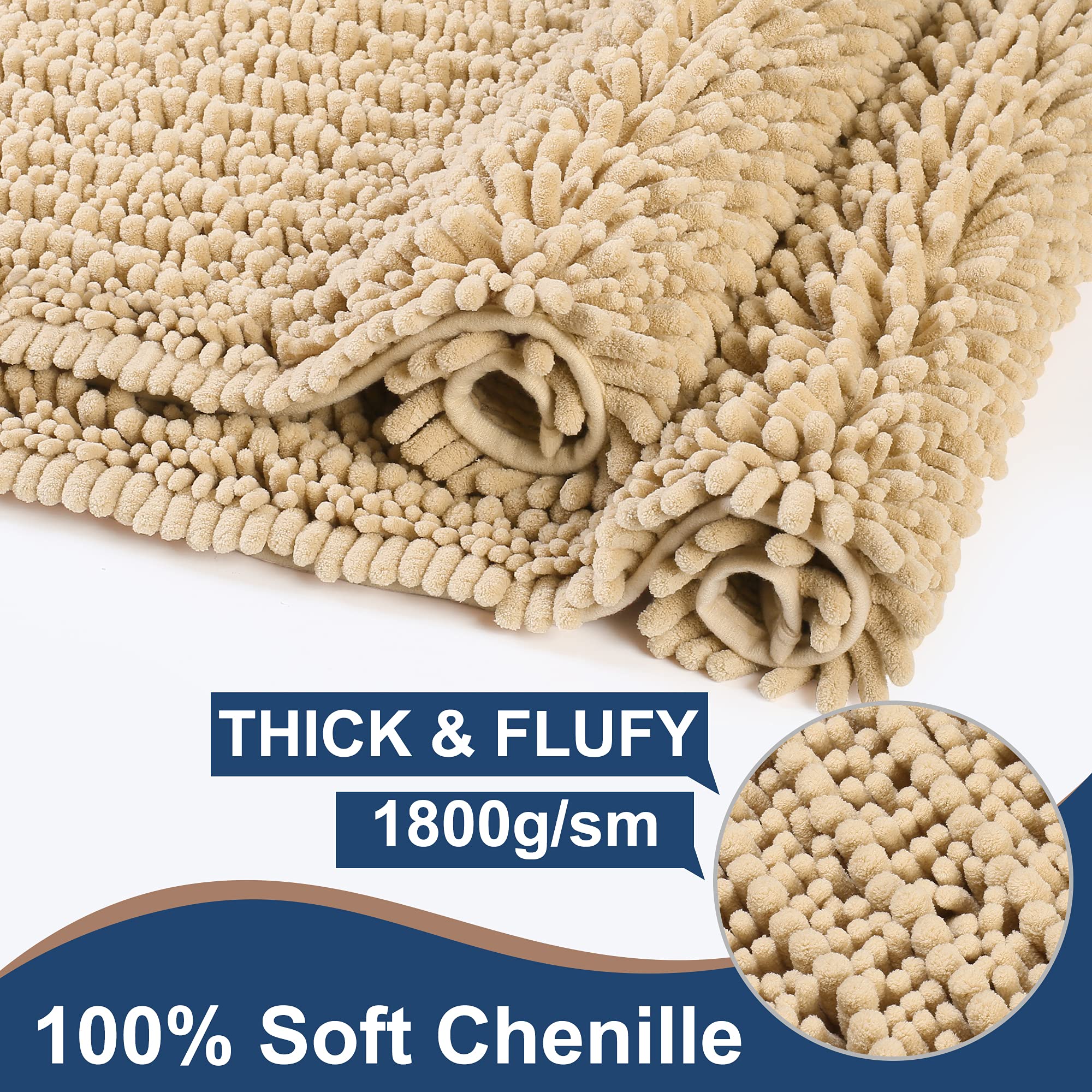 FLOLEOPA Soft Plush Microfiber Bathroom Rugs - Super Absorbent Non-Slip Bath Mat for Shower, Tub & Bathroom Floor (31x59 Inches, Beige) | Machine Washable & Quick Dry | Perfect for Bathroom Safety & Comfort
