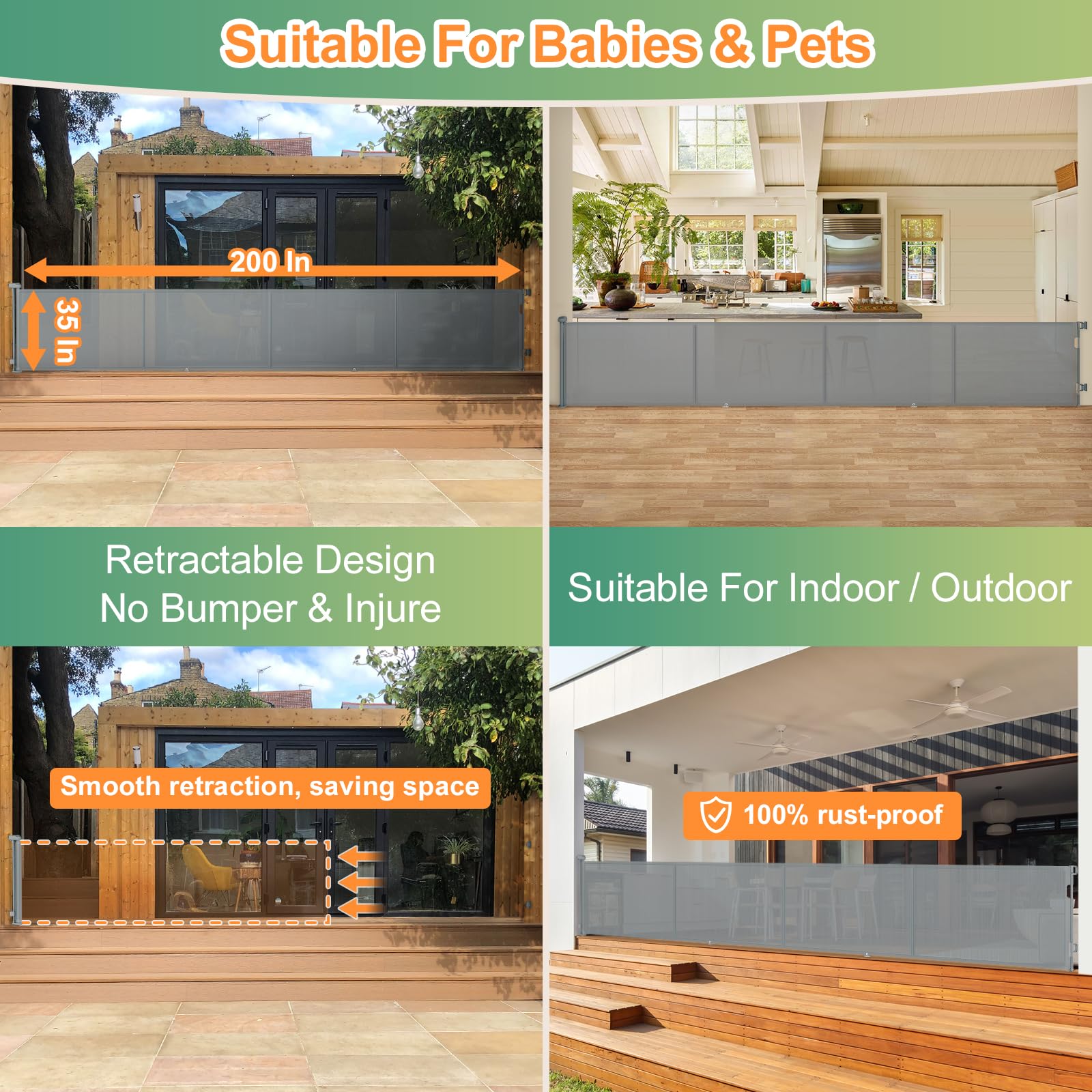 200'' Extra Wide Retractable Baby Gate & Dog Gate - 35