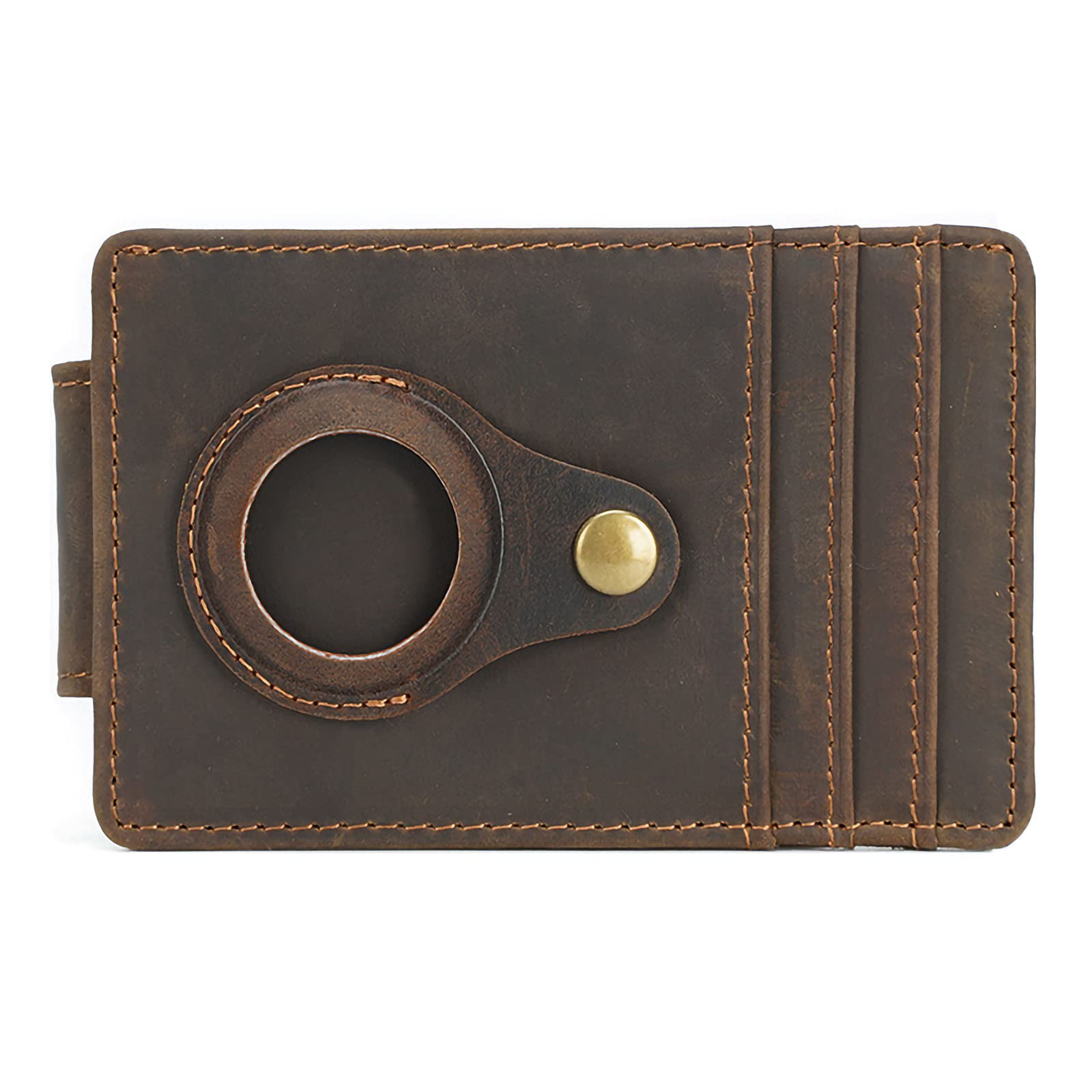 FRIKE Men's Slim Genuine Leather AirTag Wallet - RFID Blocking Credit Card Holder & Cash Wallet with Anti-Lost AirTag Slot (Dark Brown) | Perfect for Travel, Business & Everyday Carry