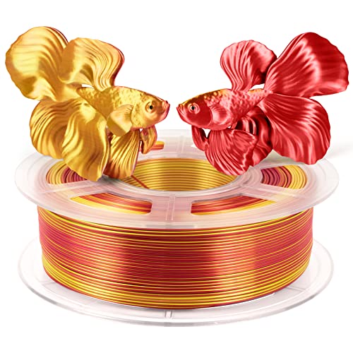 Premium IEMAI PLA 3D Printer Filament 1.75mm - Dual Color Gold & Red Silk Shiny Metallic Filament for Smooth 3D Printing - 1KG/2.2lb Magic Color Changing Filament - Ideal for Cosplay Props, Home Decor & DIY Projects