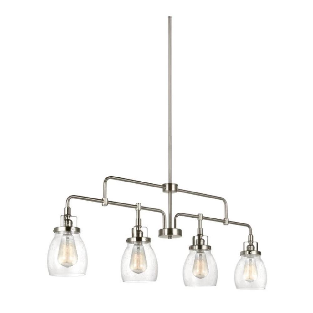 Belton Modern Linear Chandelier - 6-Light LED Crystal Pendant Lighting Fixture for Dining Room, Kitchen Island & Bedroom - Gold Finish Contemporary Ceiling Light