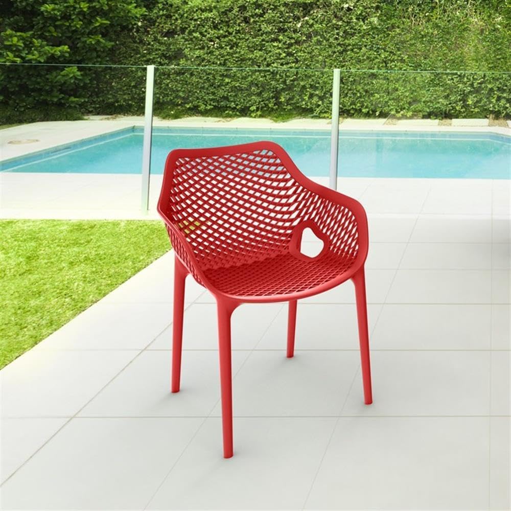 Compamia Air XL Outdoor Patio Dining Arm Chair - Weather-Resistant Red Plastic Chairs (Set of 2) for Backyard, Garden, Poolside & Restaurant Use