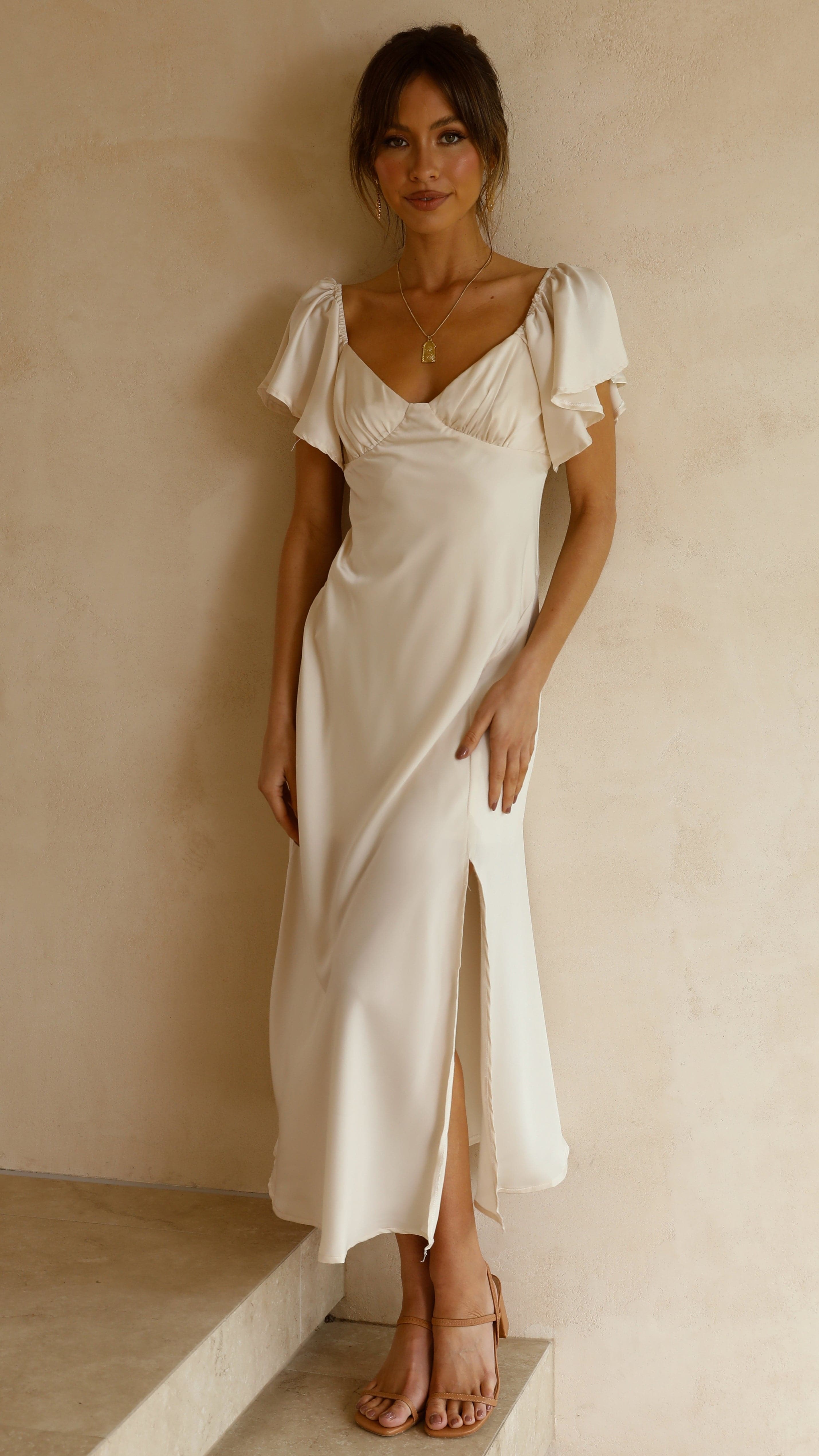 Louisa Midi Dress Ivory - Elegant Flowy Summer Dress for Women | Perfect for Beach Vacations, Weddings & Date Nights