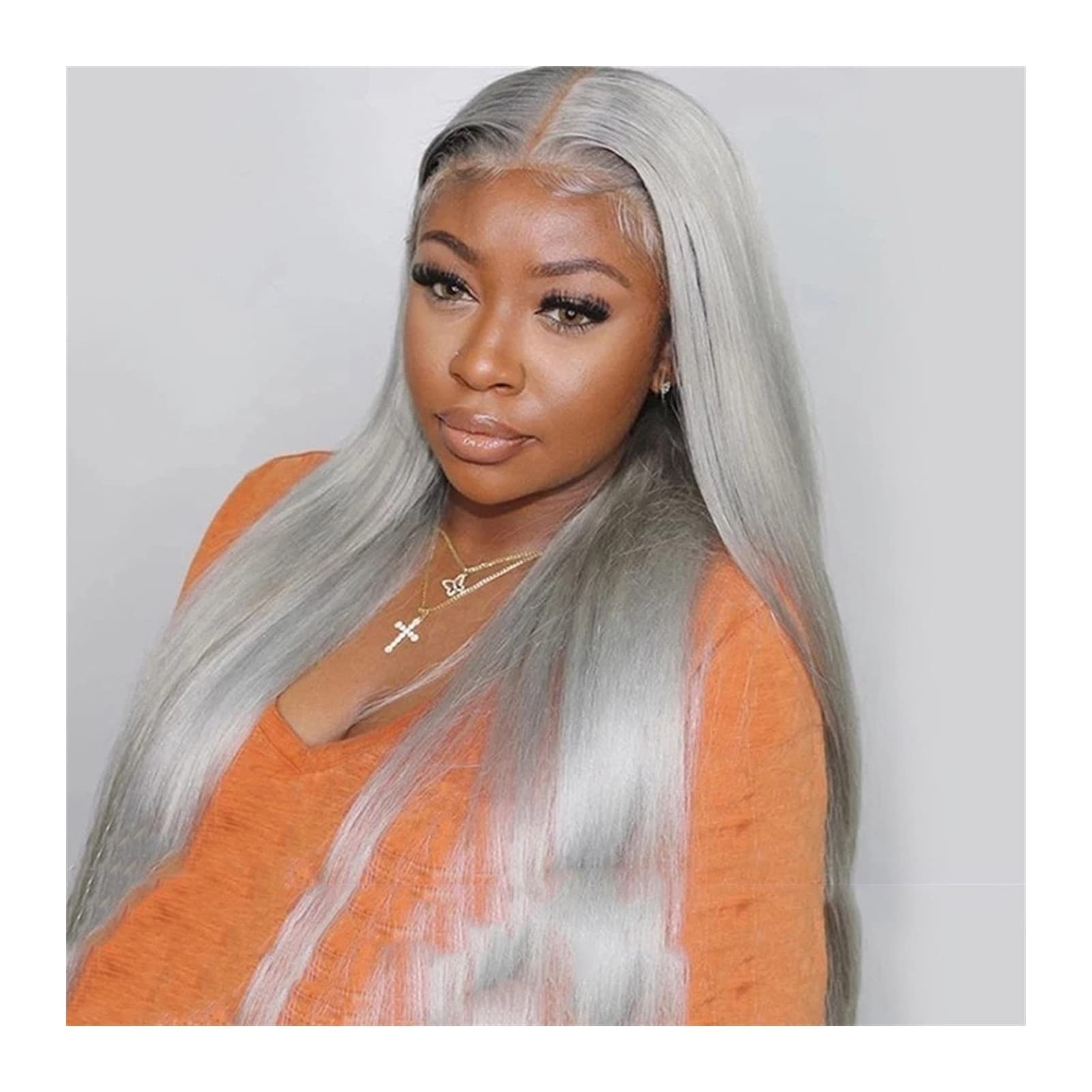 TOMYEUS 13x1 T Part Lace Front Human Hair Wigs for Women - Brazilian Straight Grey Remy Hair Wig with Pre-Plucked Hairline, Silver Gray 10-28 Inch, Transparent Lace for Natural Look | Perfect for Daily Wear, Cosplay, and Special Occasions