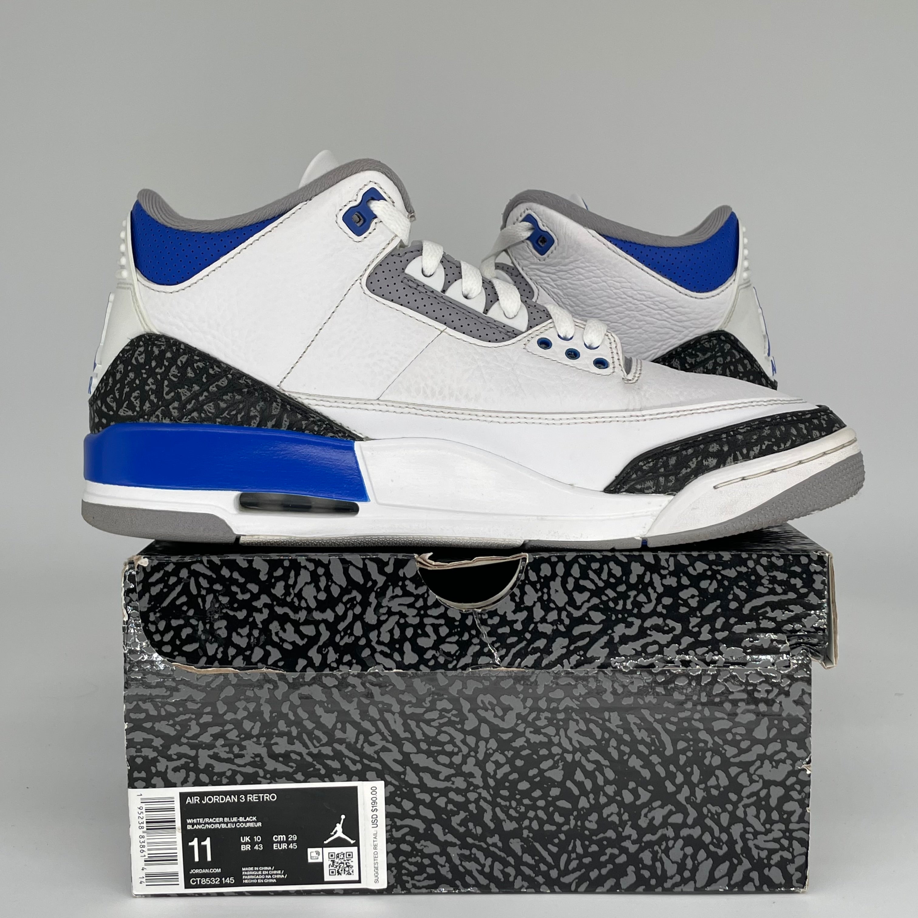 Air Jordan 3 Racer Blue Men's Basketball Shoes - Size 11 (CT8532-145) - Retro Sneakers for Running, Training & Streetwear Fashion