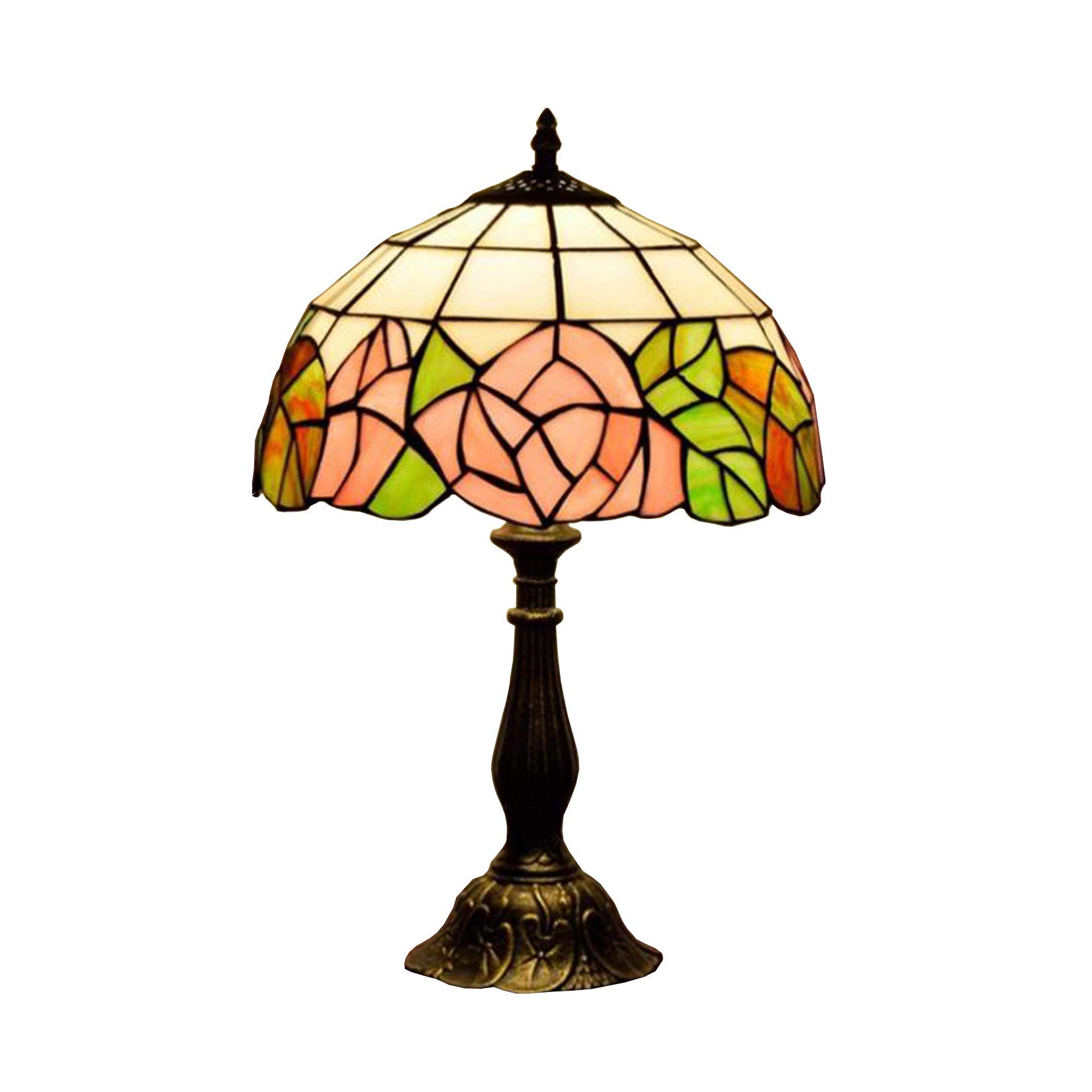 Tiffany Style Rose Flower Table Lamp - 12 Inch White Handmade Stained Glass Lamp Shade, Antique Decorative Desk Light for Living Room, Bedroom, Office | Perfect for Home Decor, Reading Nook & Gift Giving