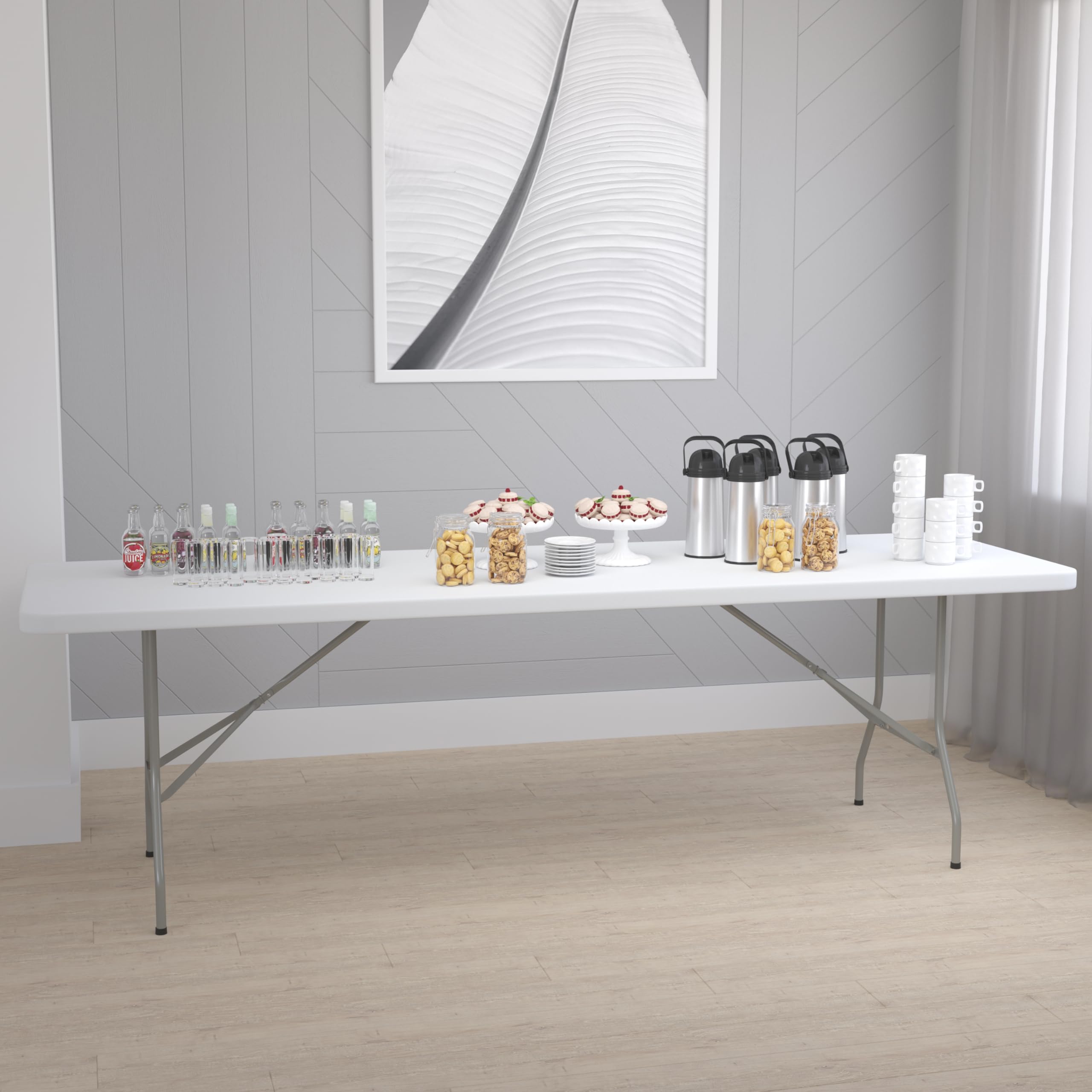 Flash Furniture Elon 8-Foot Rectangular Plastic Folding Table - Heavy Duty Portable Banquet Table for Parties, Picnics, Camping & Events - Indoor/Outdoor Use in White