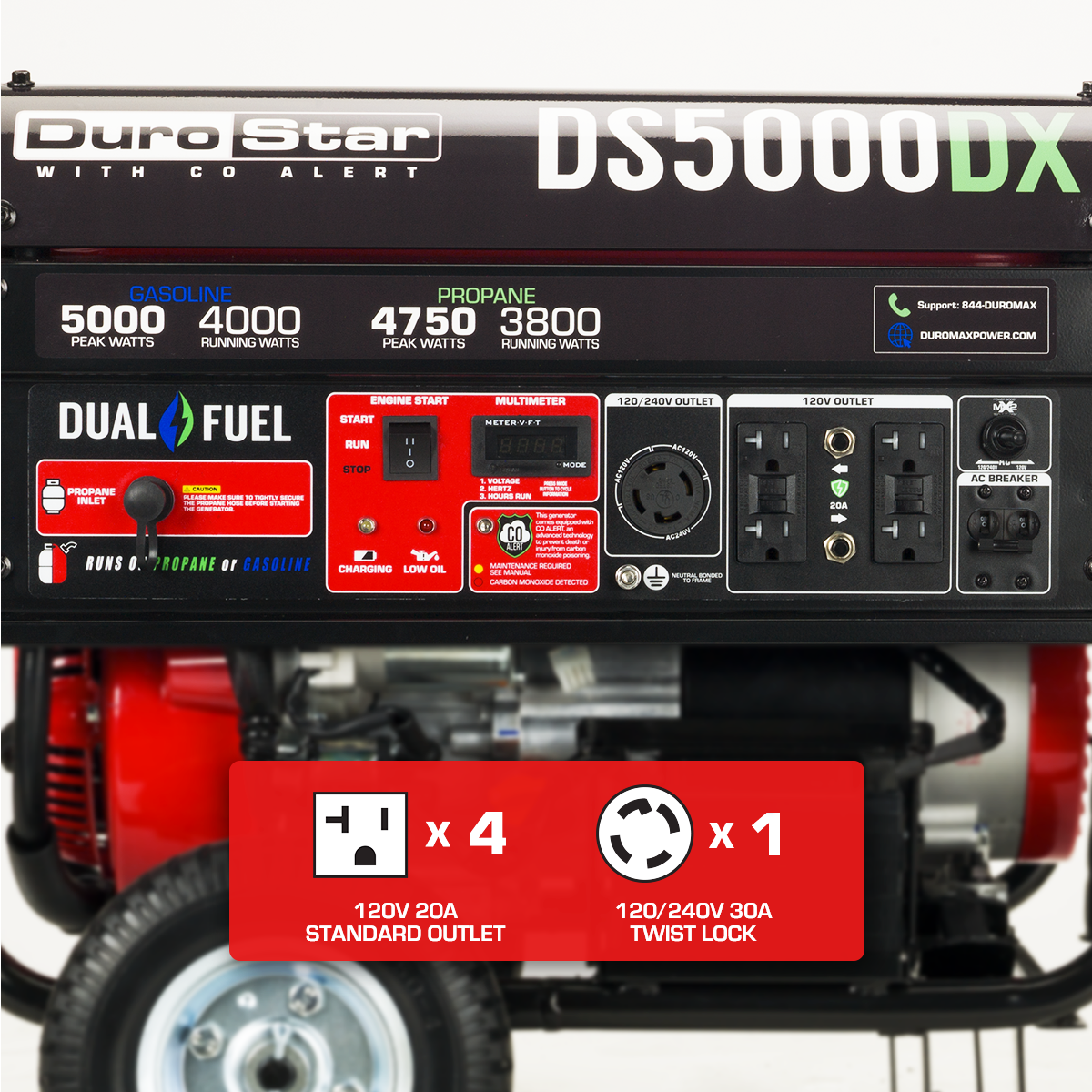5,000 Watt Dual Fuel Portable Generator with CO Alert - Reliable Backup Power for Camping, Emergencies & Home Use