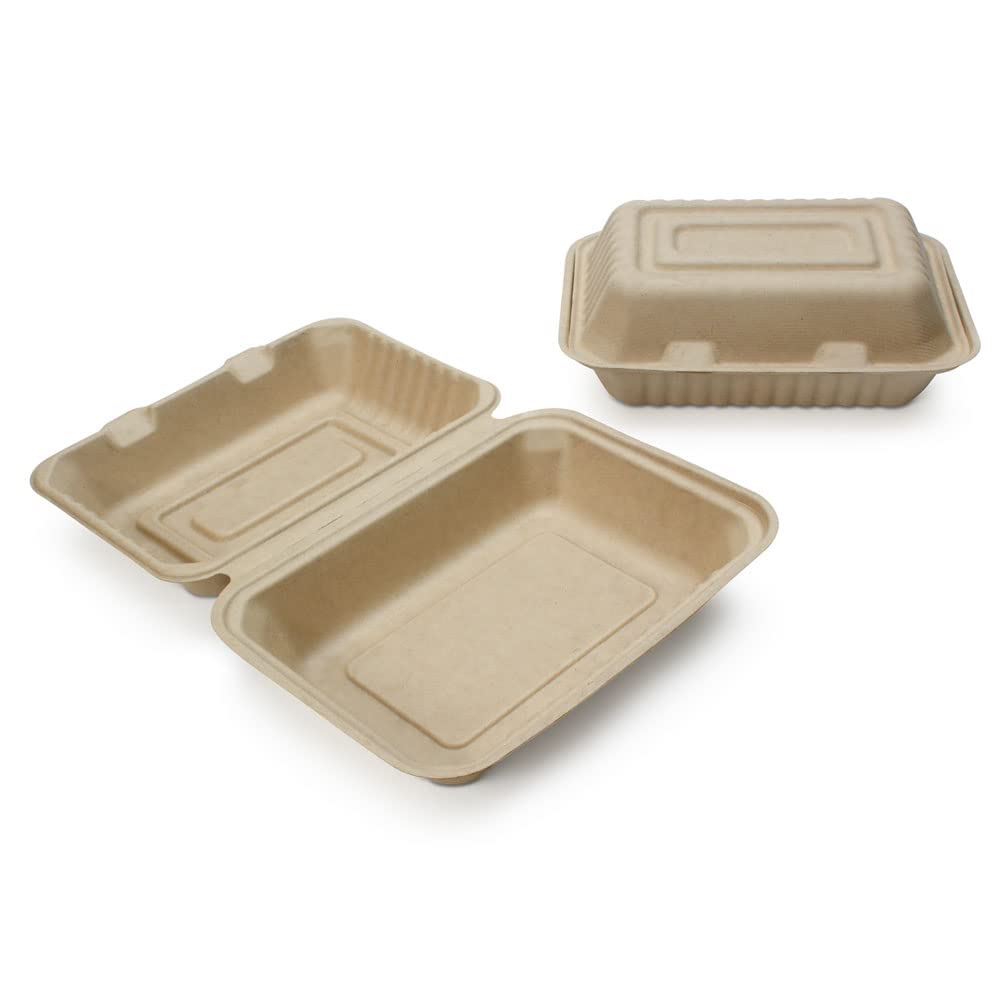Eco-Friendly 100% Compostable Disposable Food Containers with Lids [9”X6” 500 Pack] - Heavy-Duty Biodegradable Takeout Containers for Restaurants, Catering & Picnics | Unbleached Sustainable Packaging by Earth's Natural Alternative