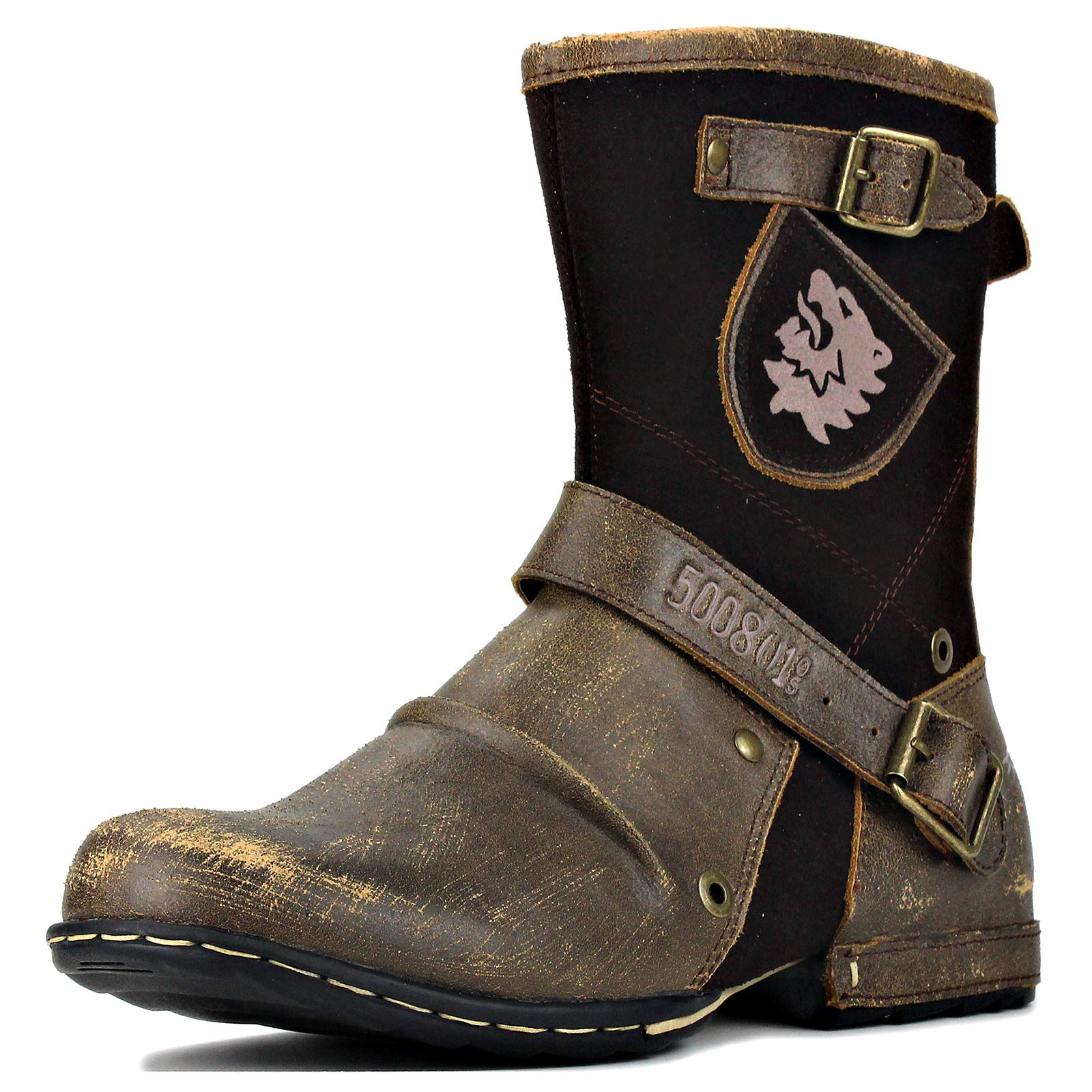 OSSTONE Men's Designer Leather Moto Boots - Fashion Zipper-Up Chukka Western Boots for Casual Wear (OS-5008-1-H8-K-US-R) | Perfect for Motorcycle Riding, Outdoor Adventures & Everyday Style