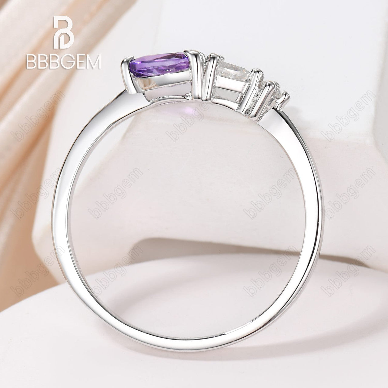 14K 925 Sterling Silver Purple Amethyst Moissanite Wedding Band - Pear Shaped Engagement Ring for Women, Perfect for Everyday Wear & Special Occasions