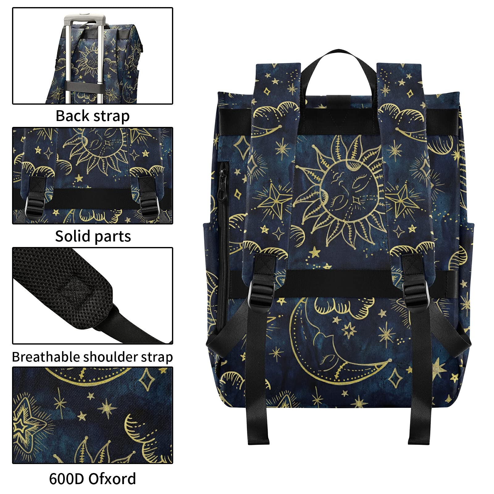 ALAZA Sun Moon Boho Cosmos Astrology Large Waterproof Anti-Theft Laptop Backpack for Women & Men - Fits 13-17.3 Inch Laptops - Perfect for Travel, Work & College