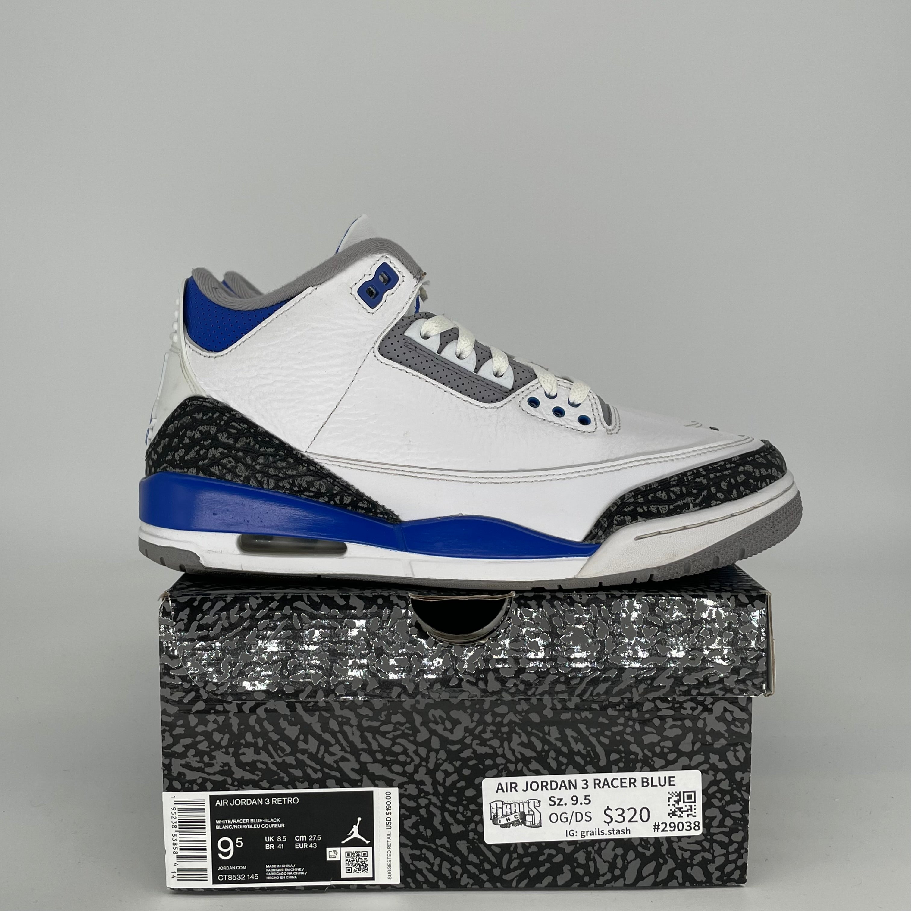 AIR JORDAN 3 RACER BLUE Men's Basketball Shoes Size 9.5 - Style CT8532-145 | Retro Sneakers for Running, Gym & Streetwear Fashion