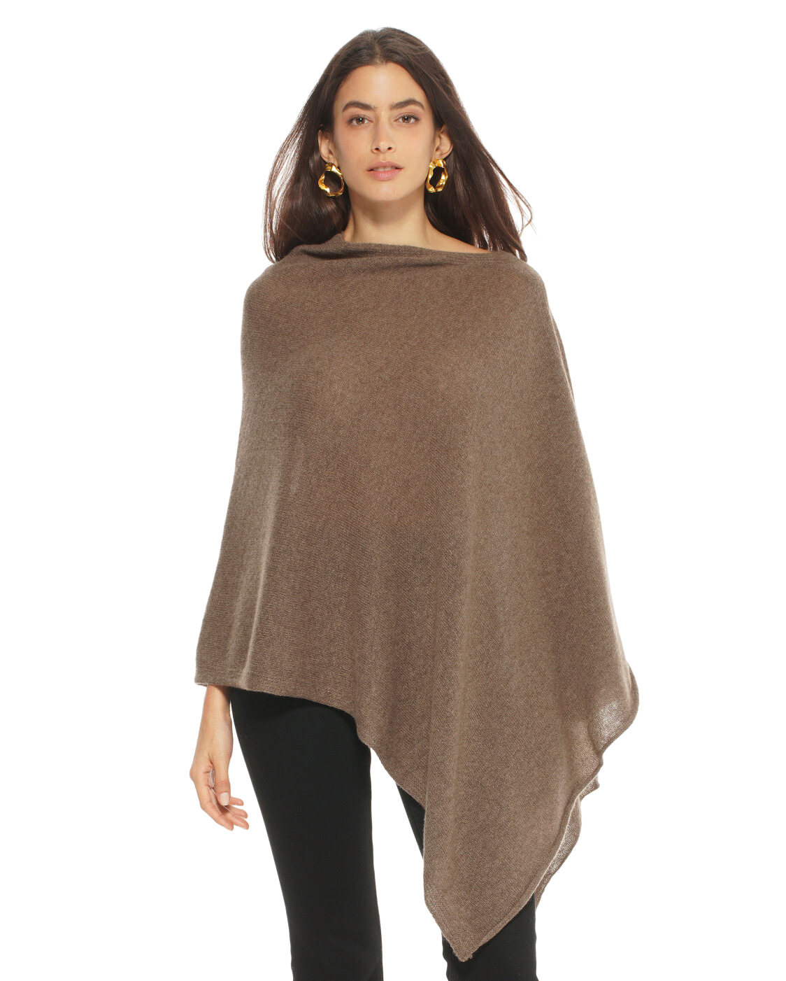 Luxury Women's Pure Cashmere Poncho Shawl - Soft & Warm Brown Wrap for Fall & Winter - Perfect for Travel, Office & Outdoor Activities