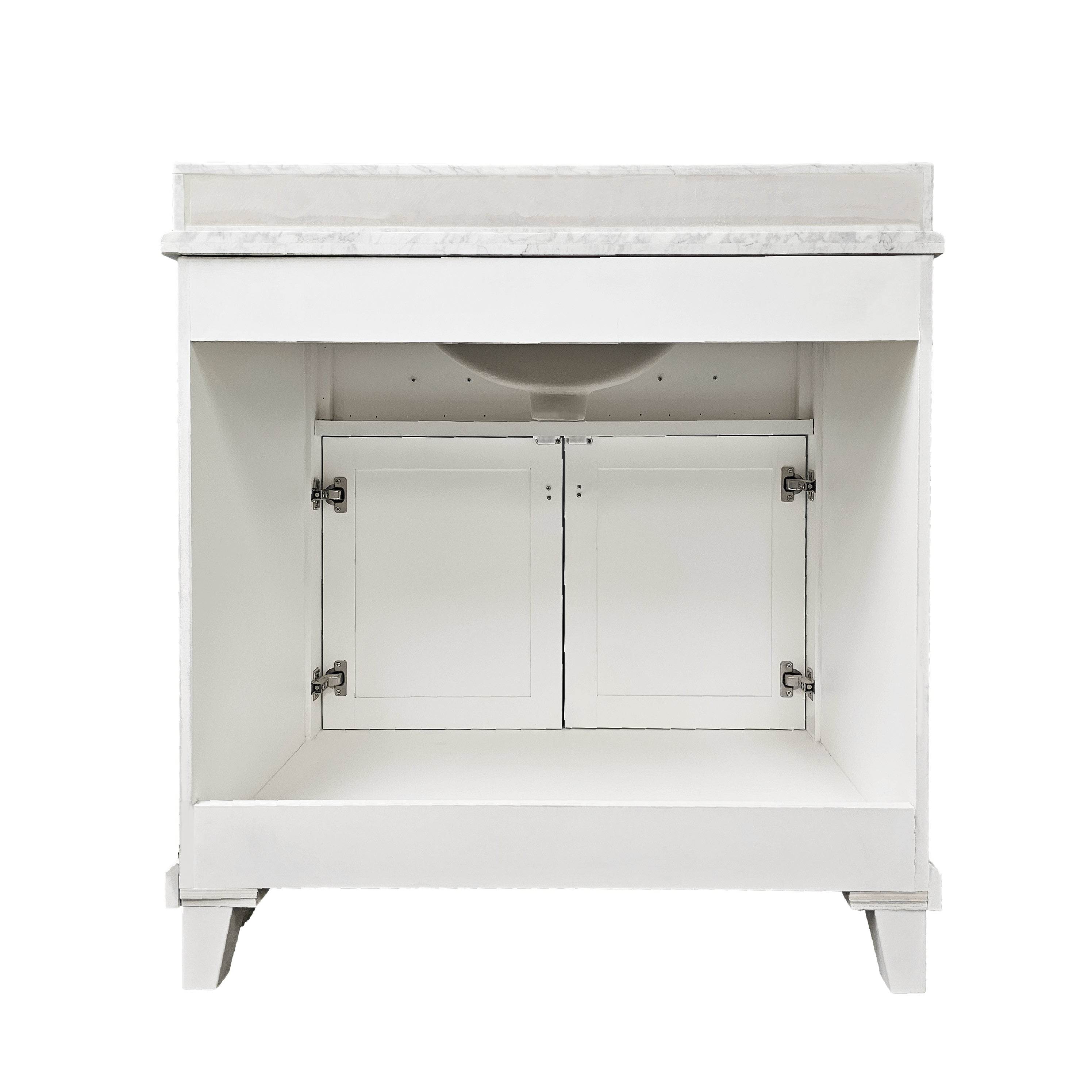 White Bathroom Vanity with Solid Wood Frame & Carrara Marble Top - 3 Size Options for Modern Bathroom Decor | Perfect for Master Bath, Guest Bath & Small Space Remodeling
