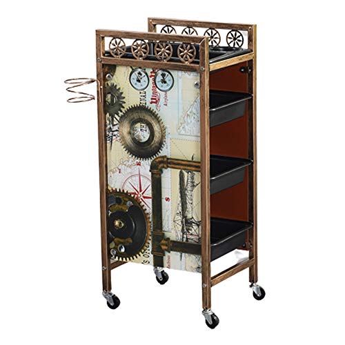 Vintage Gold Mobile Salon Hairdressing Trolley - 4-Tier Multifunctional Barber Cart with Storage Drawers, Hair Dryer Holder & Styling Organizer | Perfect for Salon, Spa, Home Hair Styling & Beauty Tools Storage