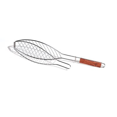 Outset Fish Grill Basket with Handle - 18.25 x 6.1 Inch Non-Stick BBQ Grill Basket for Fish, Vegetables & Seafood - Perfect for Camping, Backyard Grilling & Outdoor Cooking