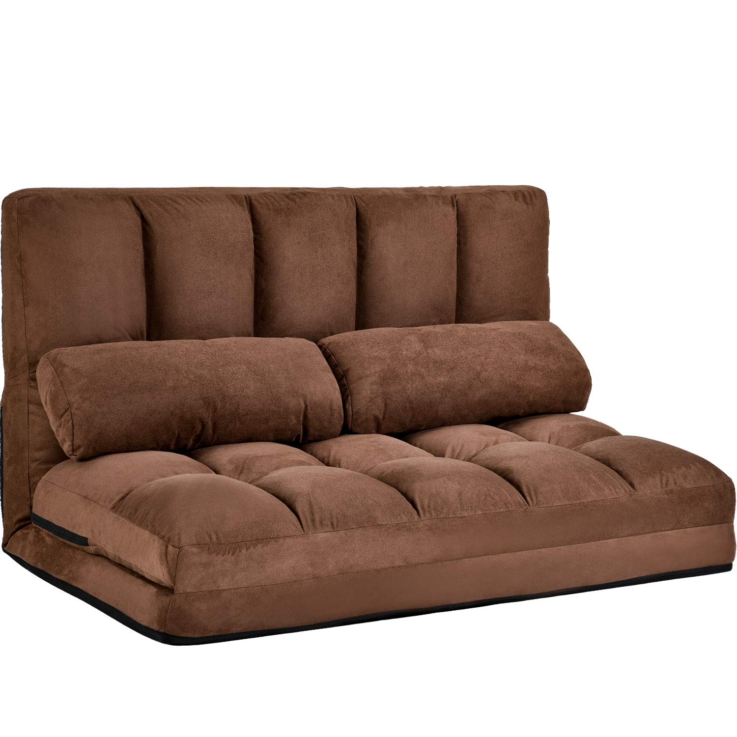 VeryKe Double Chaise Lounge Sofa - Floor Couch & Sleeper Chair with 2 Pillows - Padded Gaming Chair for Living Room, Bedroom, Game Room - Comfortable Brown Floor Seating for Relaxing, Napping & Gaming