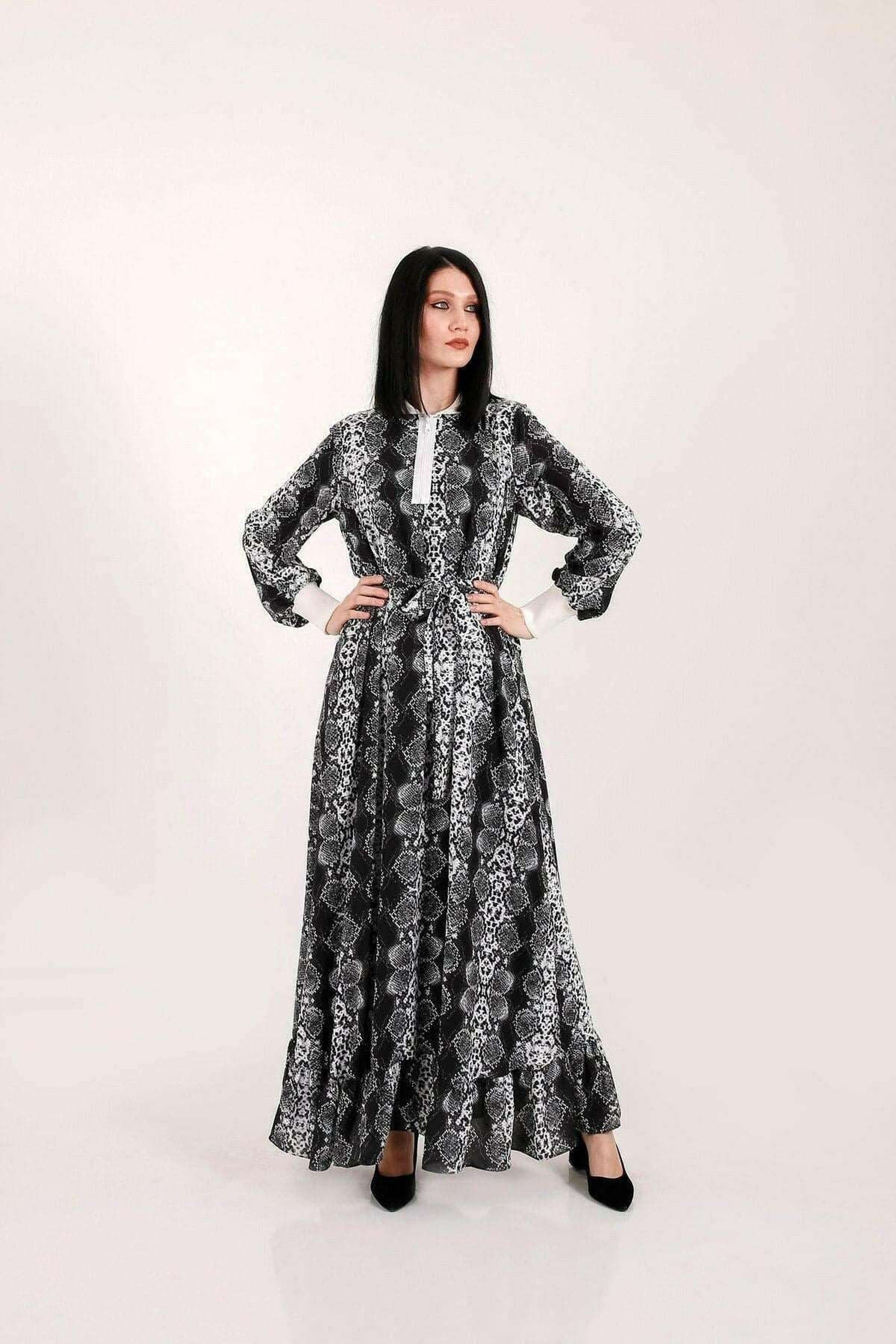 Liliana Women's Long Sleeve Maxi Dress with Elastic Cuffs - Elegant Flowy Boho Dress for Wedding, Party & Special Occasions