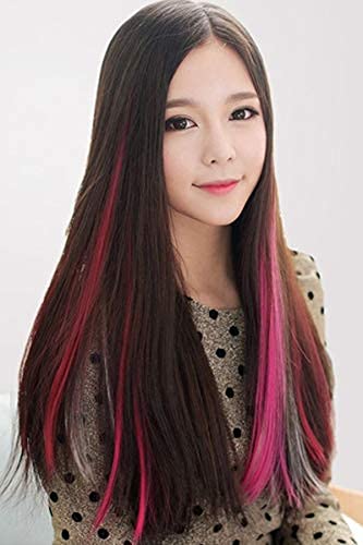 Verbier Hair Streak Synthetic Colorful Hair Extensions for Women & Girls - 2-Piece Set (Neon Pink) | Perfect for Parties, Cosplay, and Festival Hairstyles