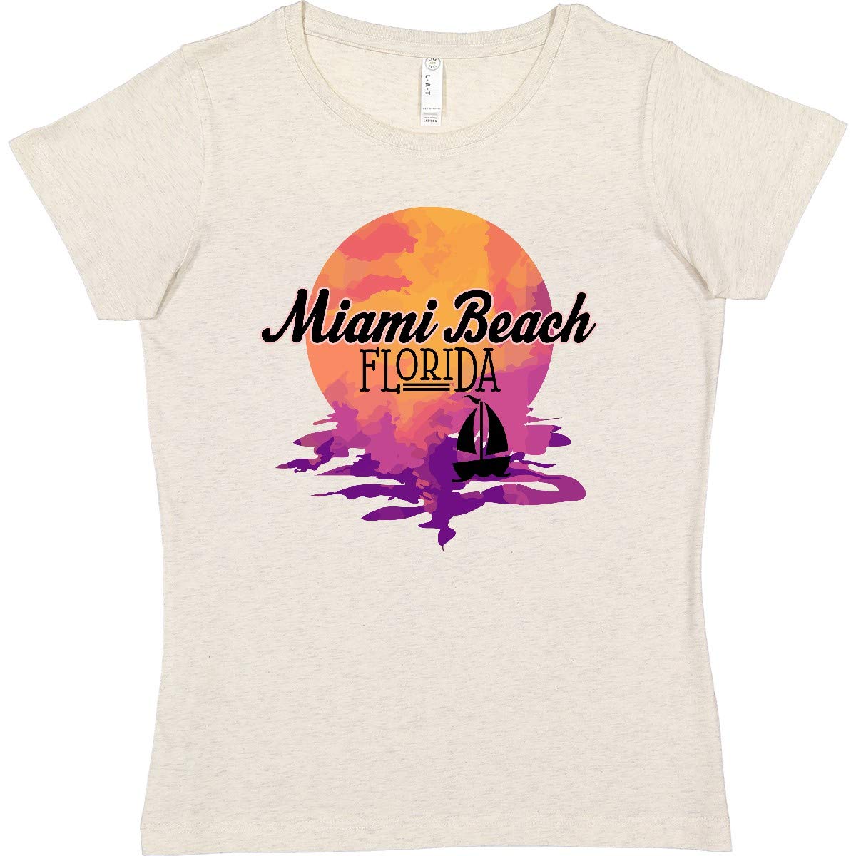 Inktastic Miami Beach Florida Sunset Graphic Women's T-Shirt - Soft Cotton Casual Tee for Vacation, Beach Outing & Summer Travel