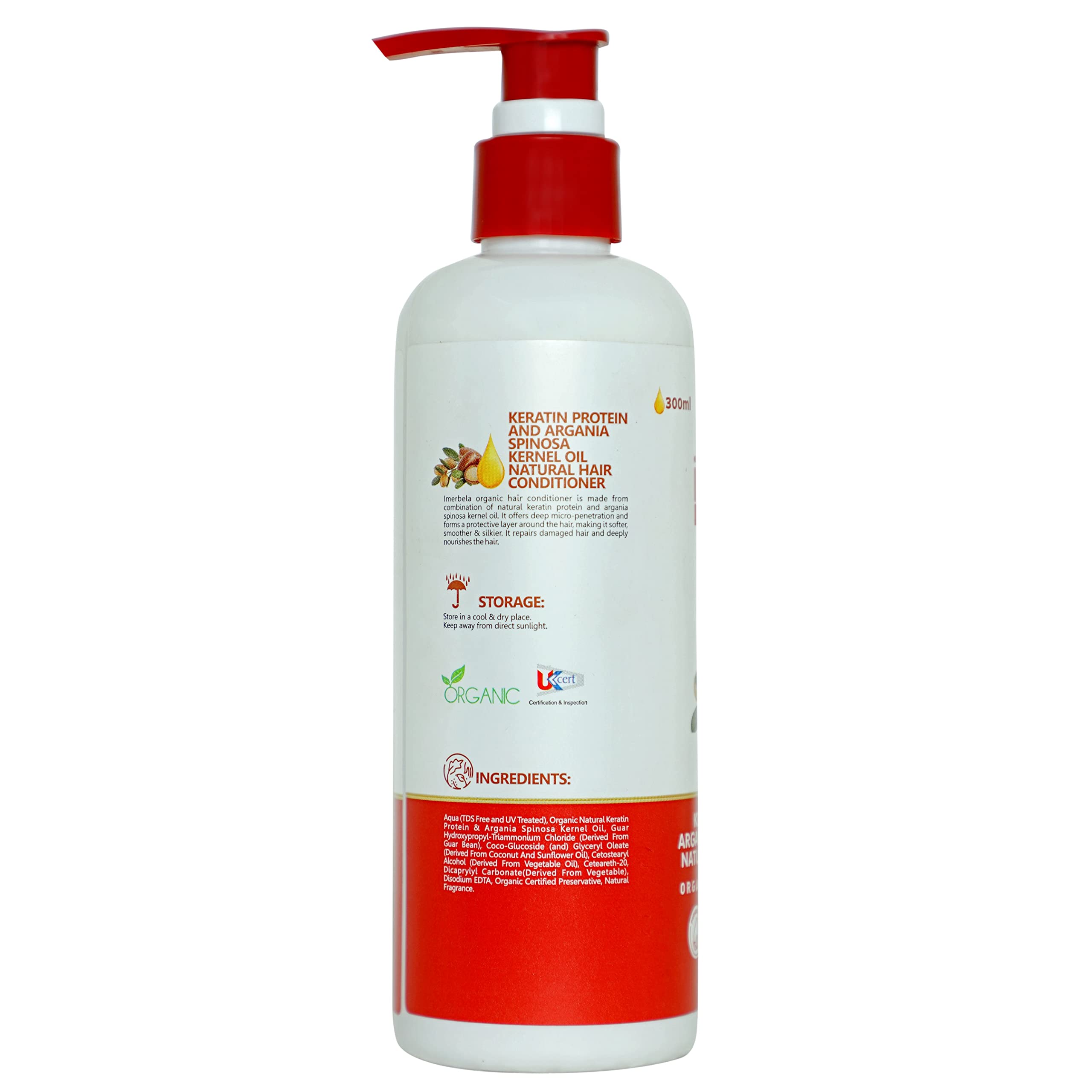 Imerbela Organic Hair Conditioner with Keratin Protein & Argan Oil (300ml) - Deep Hydration & Repair for Dry, Damaged Hair - Salon-Quality Treatment for Smooth, Shiny Locks - Perfect for Daily Use & Post-Color Care