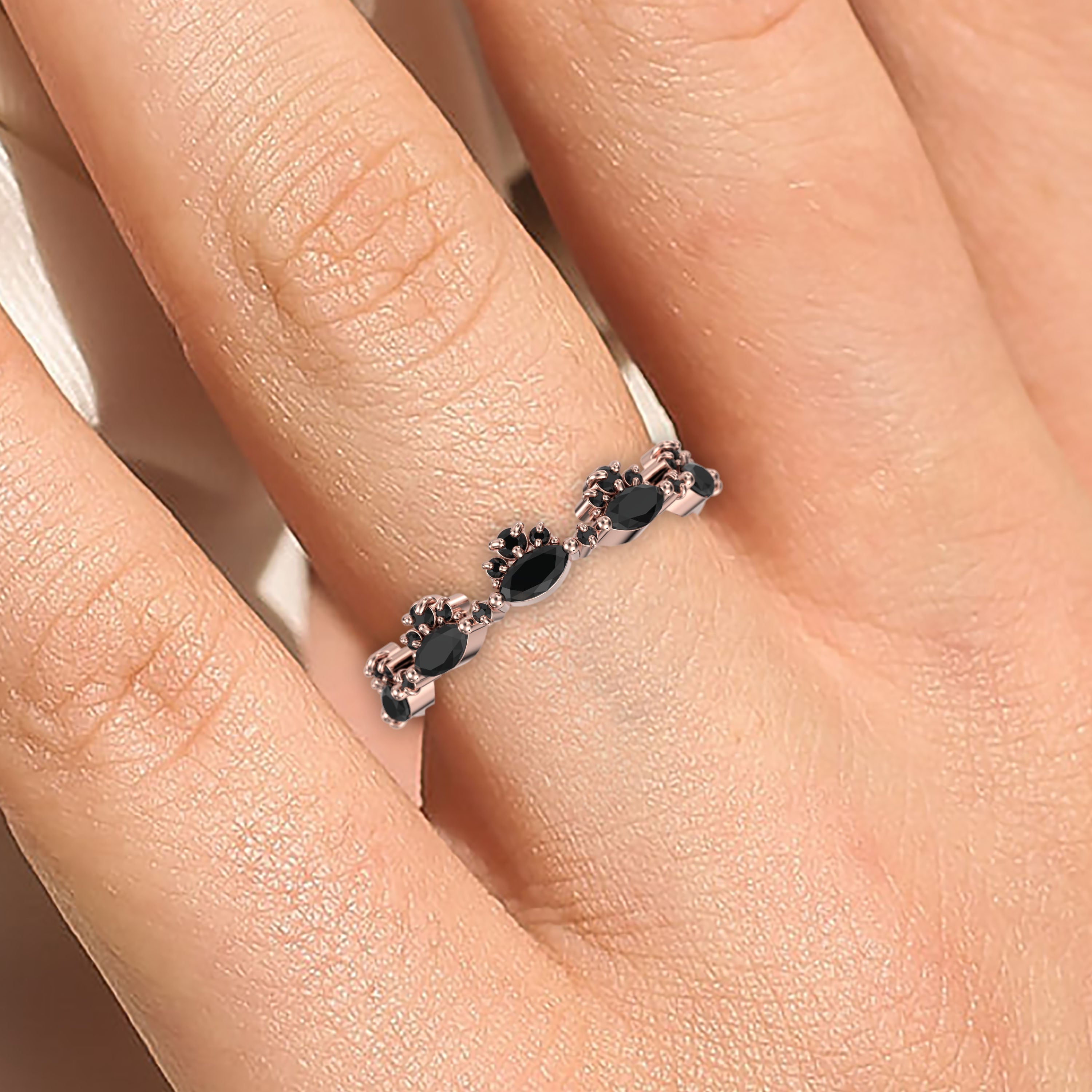 1.1 Ct Black Diamond Moissanite Wedding Ring - 10K/14K/18K Solid Gold Anniversary Band for Women - Elegant Chantilly Design for Engagement, Promise Rings & Special Occasions