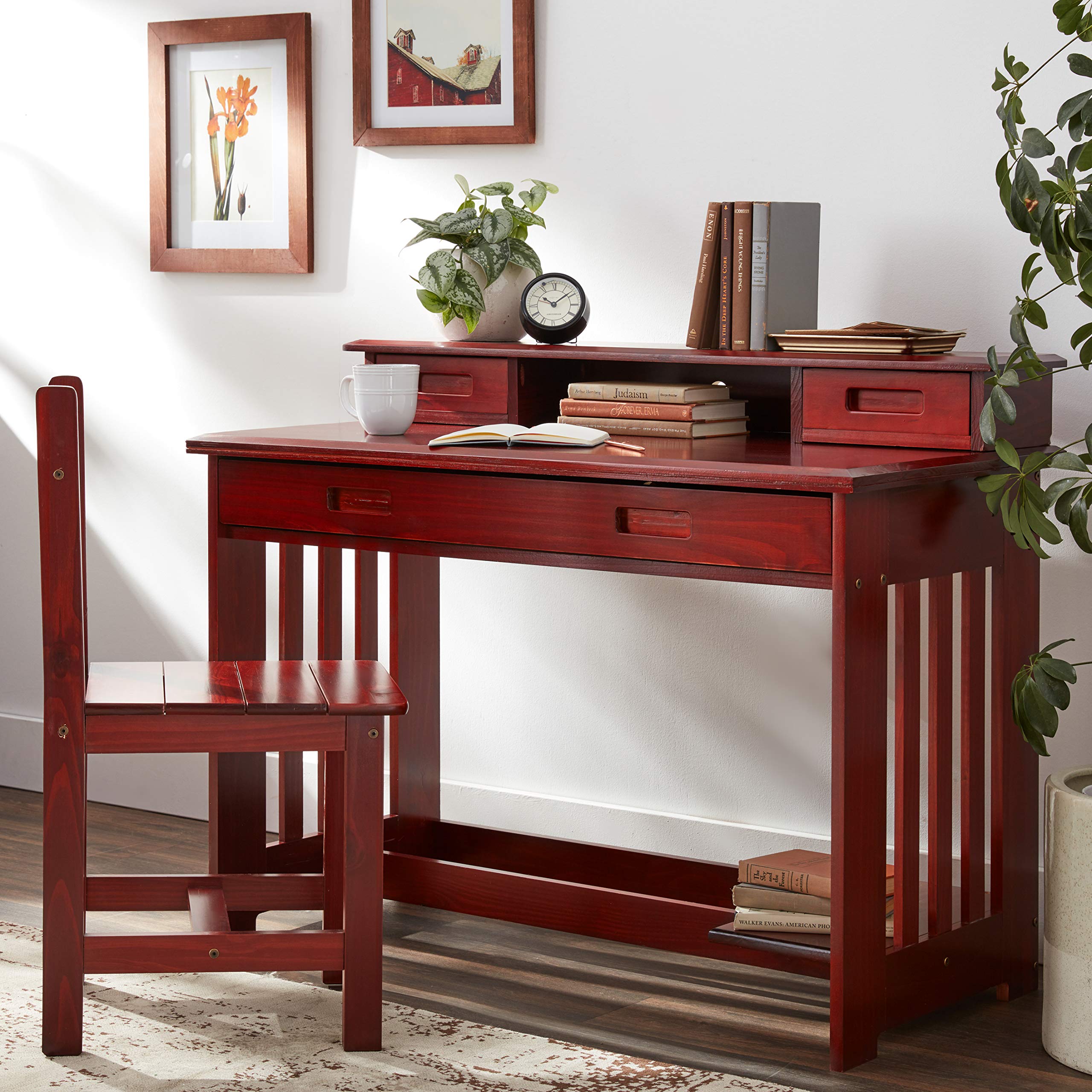 Discovery World Furniture Merlot Desk with Hutch and Chair - Elegant Bedroom Office Set for Home Workspace & Study Room Organization