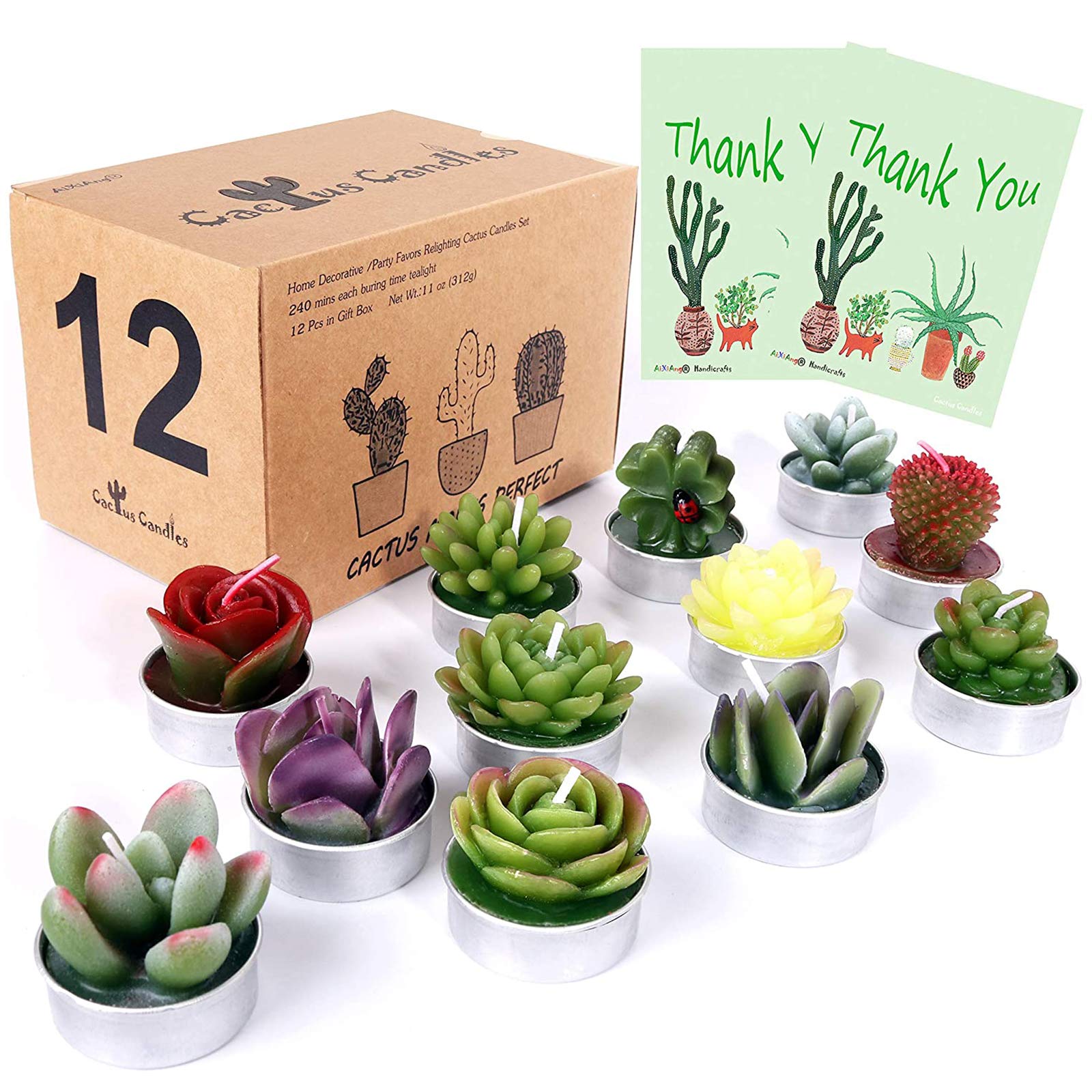 AIXIANG 12Pcs Realistic Cactus Candles - Mini Succulent Wax Candles for Wedding Favors, Bridal Shower Gifts, Party Decorations - Perfect for Table Centerpieces, DIY Crafts & Home Aromatherapy