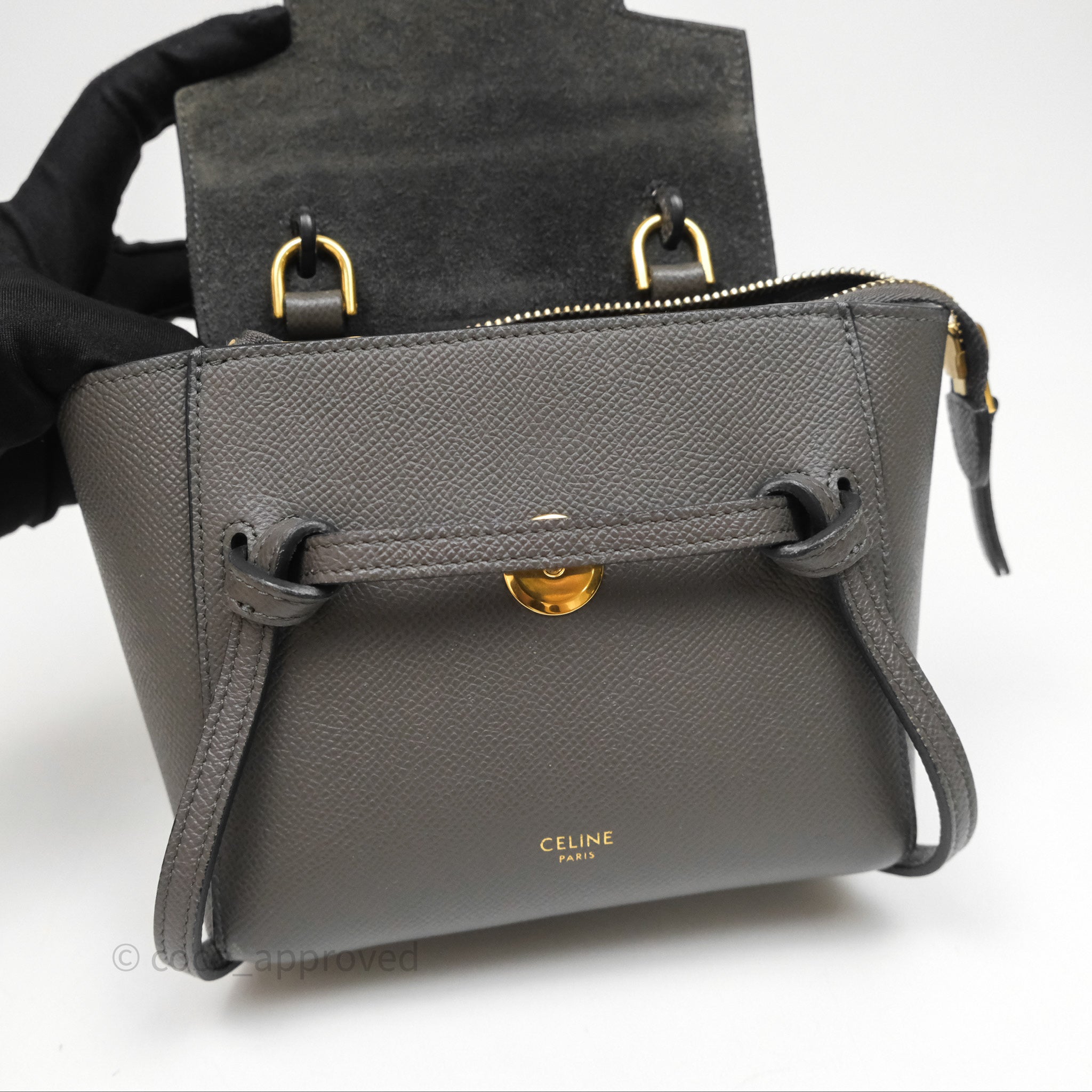 Celine Pico Belt Bag in Grey Grained Calfskin with Gold Hardware - Luxury Crossbody Bag for Women, Perfect for Everyday Use & Special Occasions