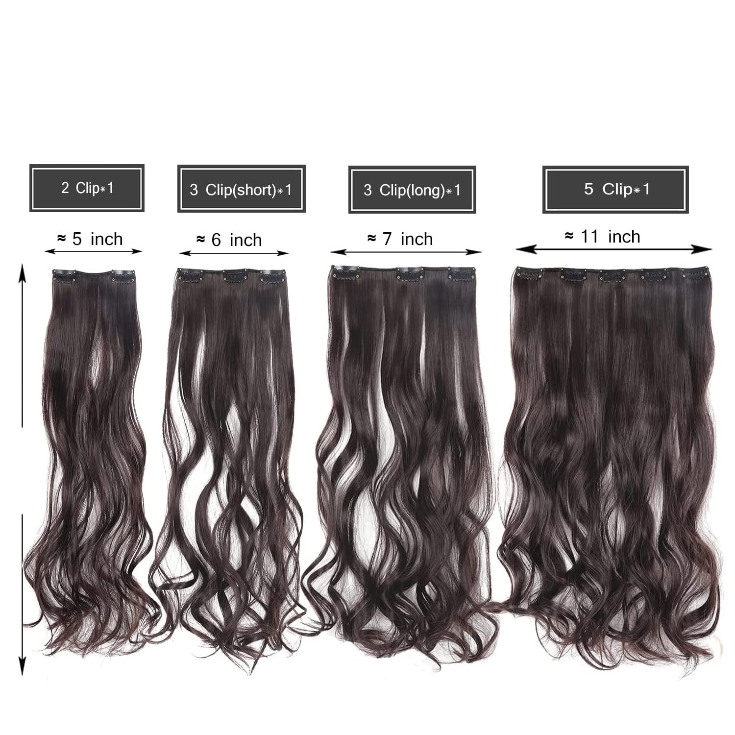 PRAVRAJYA 18 Inch Synthetic Wavy Brown Hair Extensions for Women - Full Head Clip-in Wig, Natural Look, Tangle-Free & Fluffy (Color: 3# Brown) - Perfect for Cosplay, Daily Wear & Special Occasions