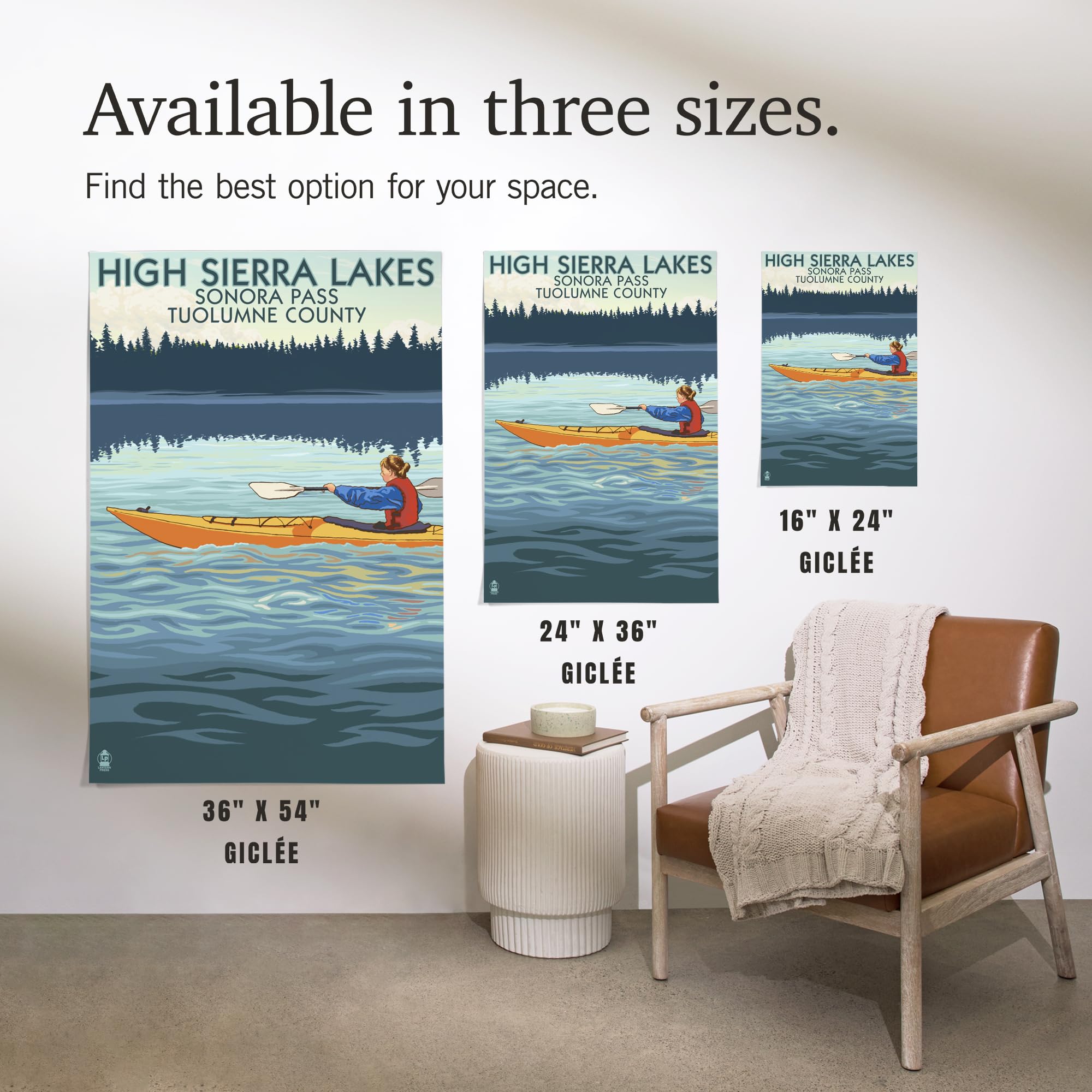 Lantern Press 16x24 Inch Giclee Art Print - High Sierra Lakes Landscape Wall Decor | Sonora Pass, Tuolumne County California Kayak Scene | Perfect for Living Room, Bedroom or Office Decoration