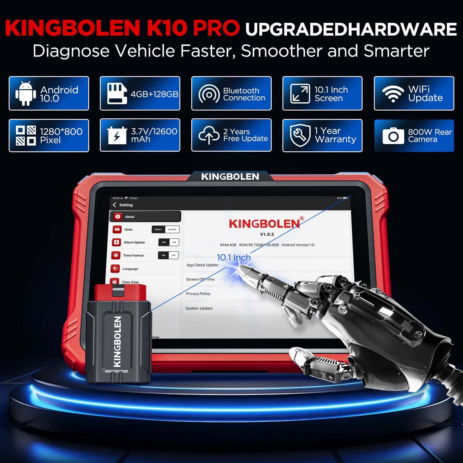 Kingbolen K10 PRO CANFD & DoIP Bluetooth OBD2 Scanner - 40+ Resets, All System Car Diagnostic Tool with ECU Coding & Active Test Guide - Perfect for Mechanics, DIY Car Enthusiasts & Auto Repair Shops