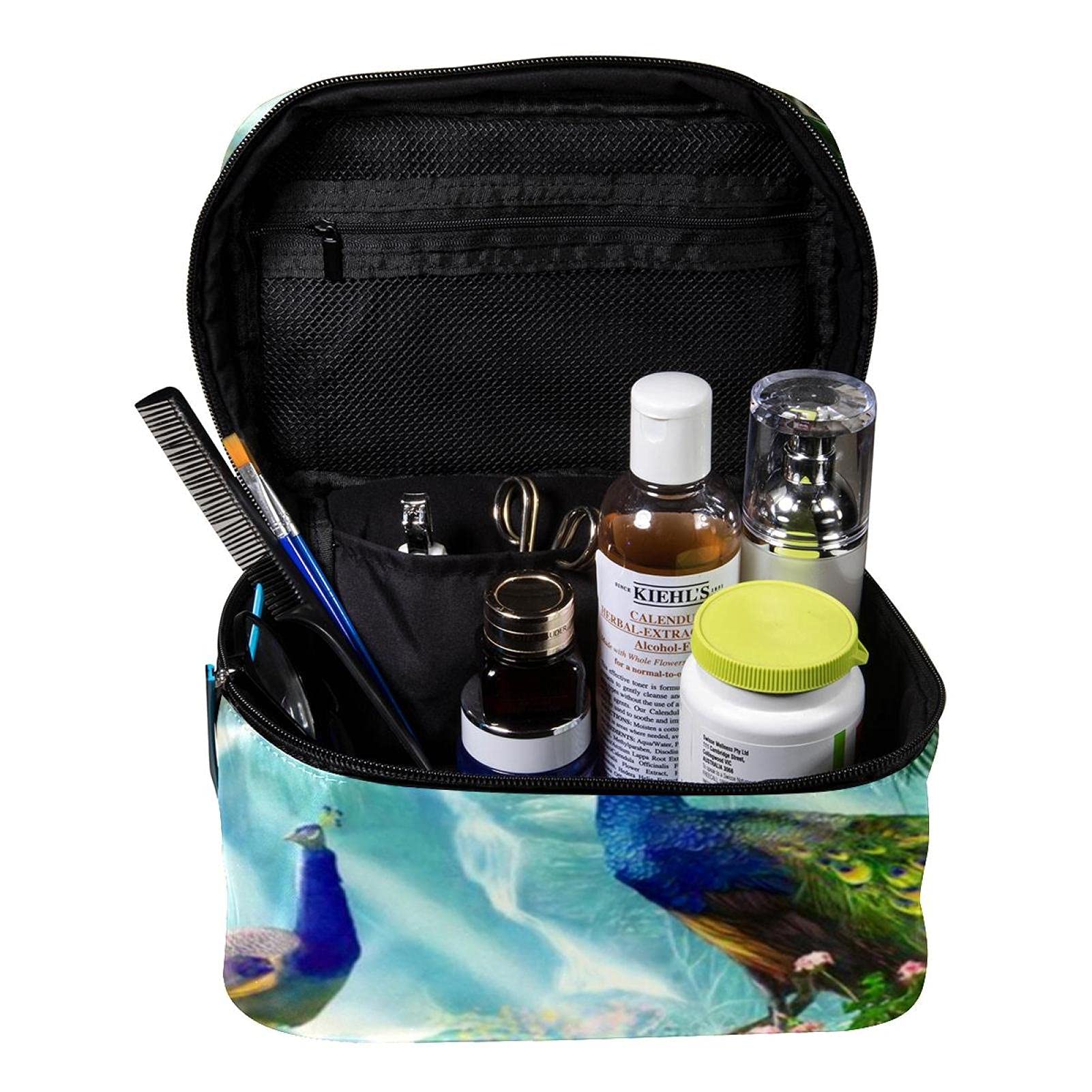 Stylish Forest Animals Peacock Cheetah Print Large Travel Makeup Bag - Waterproof Cosmetic Organizer with Zipper for Women & Girls | Perfect for Travel, Gym, and Daily Essentials Storage