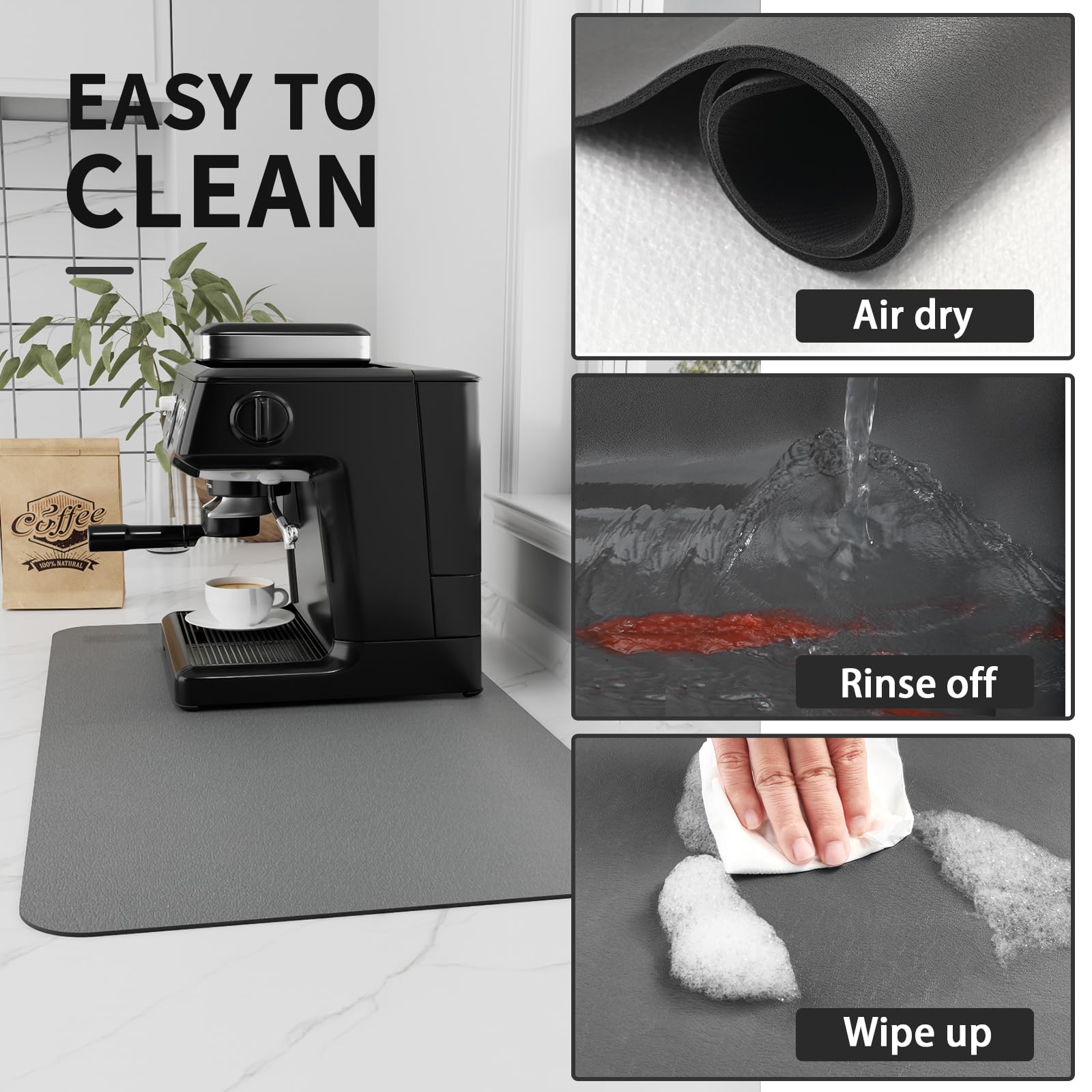 Premium Coffee Bar Mat for Countertops - Absorbent Dish Drying Mat with Non-Slip Rubber Backing | Ideal for Kitchen, Coffee Shops & Home Brewing Stations