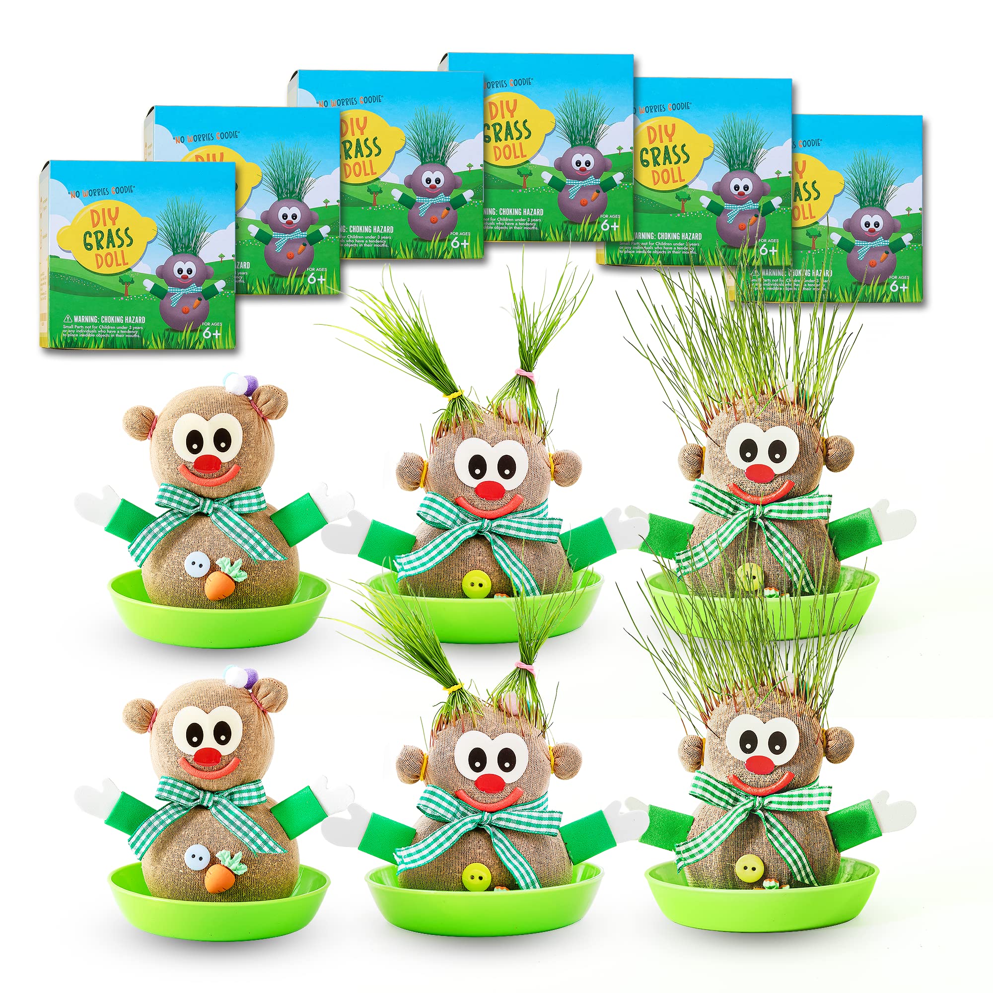 DIY Grass Doll Growing Kit (6 Pack) – Eco-Friendly Birthday Gifts for Kids, Fun Playdate Activity & Party Favors, Creative Arts & Crafts Gift, Family Bonding & Science Learning Resource for School, Stress Relief Toy – Perfect for Classroom Projects, Kids' Parties & Educational STEM Activities