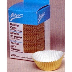 Ateco 6401 Gold Foil Baking Cups - 1 x 3/4 Inch Mini Size - Pack of 200 Disposable Cupcake Liners for Baking, Party Decorations & Holiday Desserts