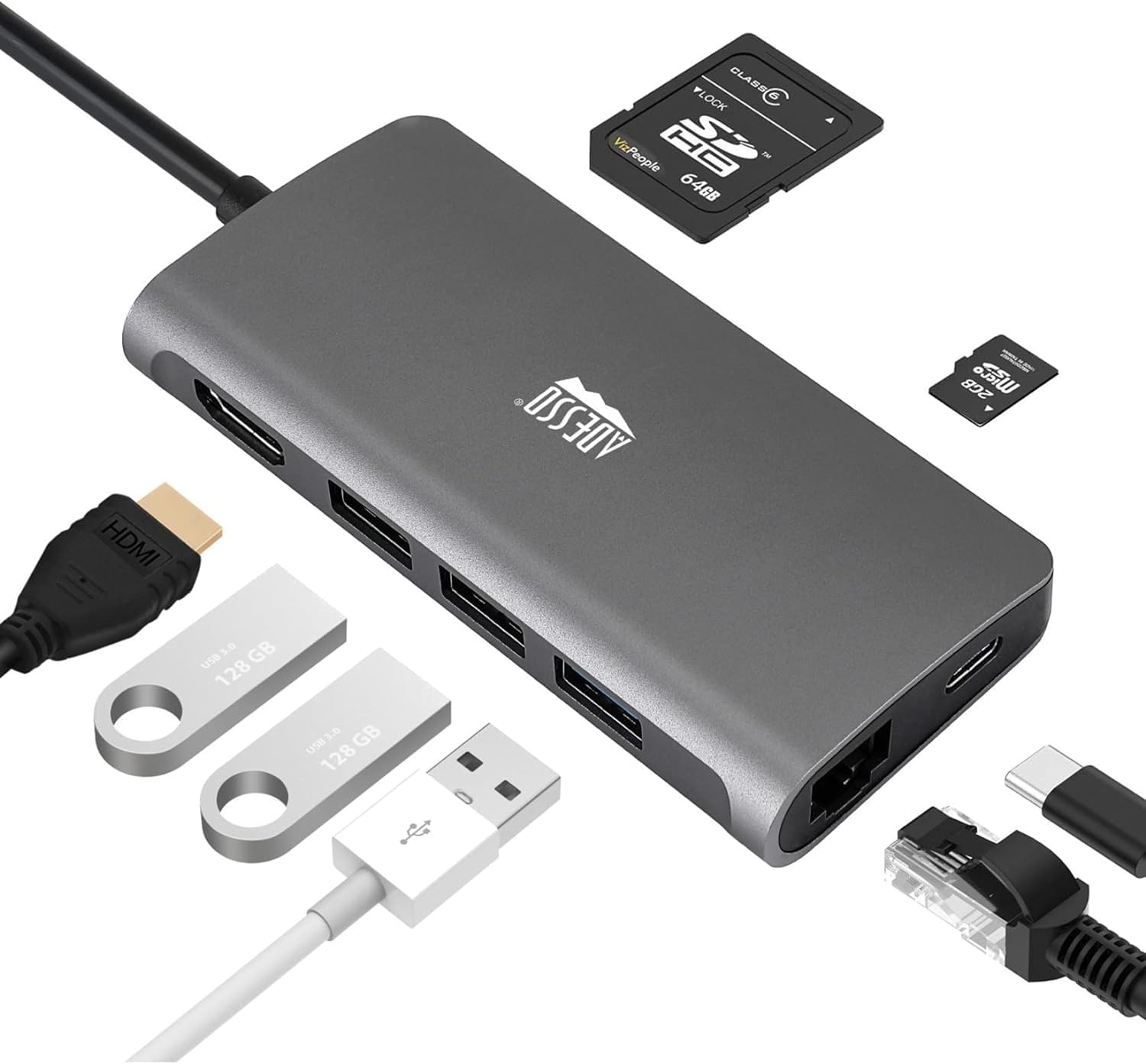 Adesso 8-in-1 USB-C Multiport Docking Station with HDMI, USB 3.0, Ethernet & SD Card Reader - Perfect for Home Office, Gaming & MacBook Pro Accessories