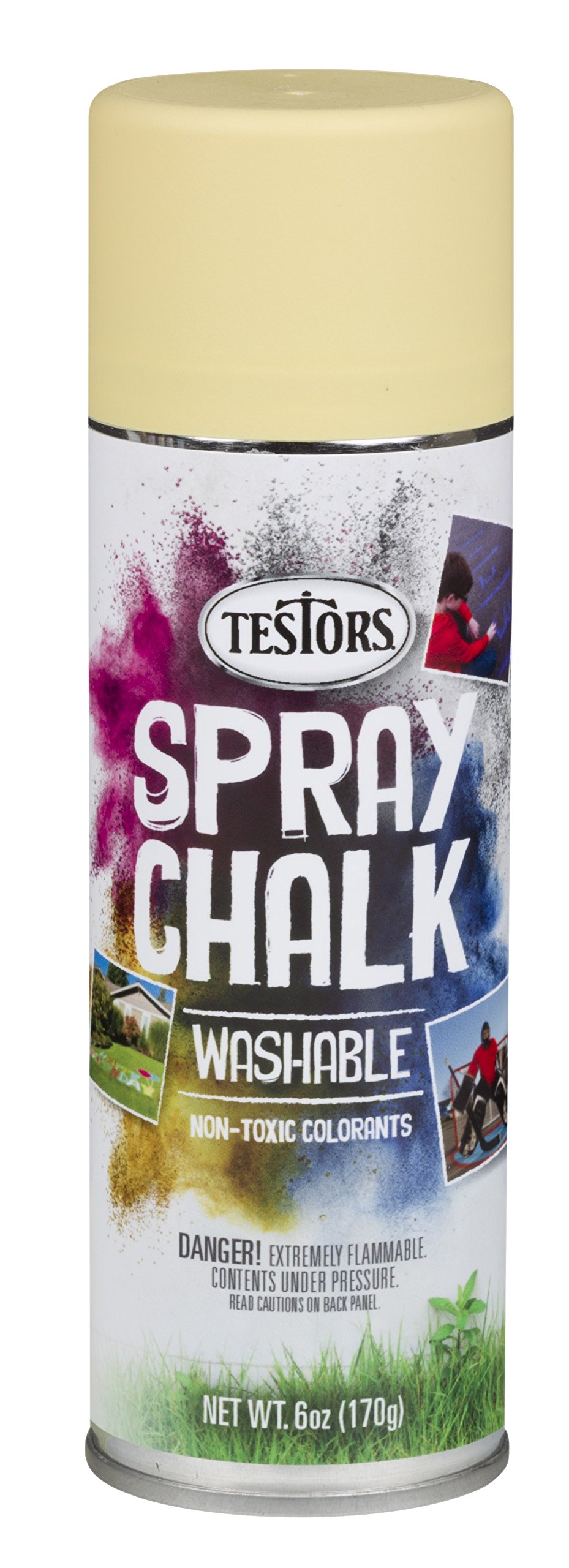 Testors 307591 Matte Washable Spray Chalk Paint - Yellow, 6 Oz | Non-Toxic Temporary Marking for Sidewalks, Driveways & Play Areas | Outdoor & Indoor Kids Art Projects