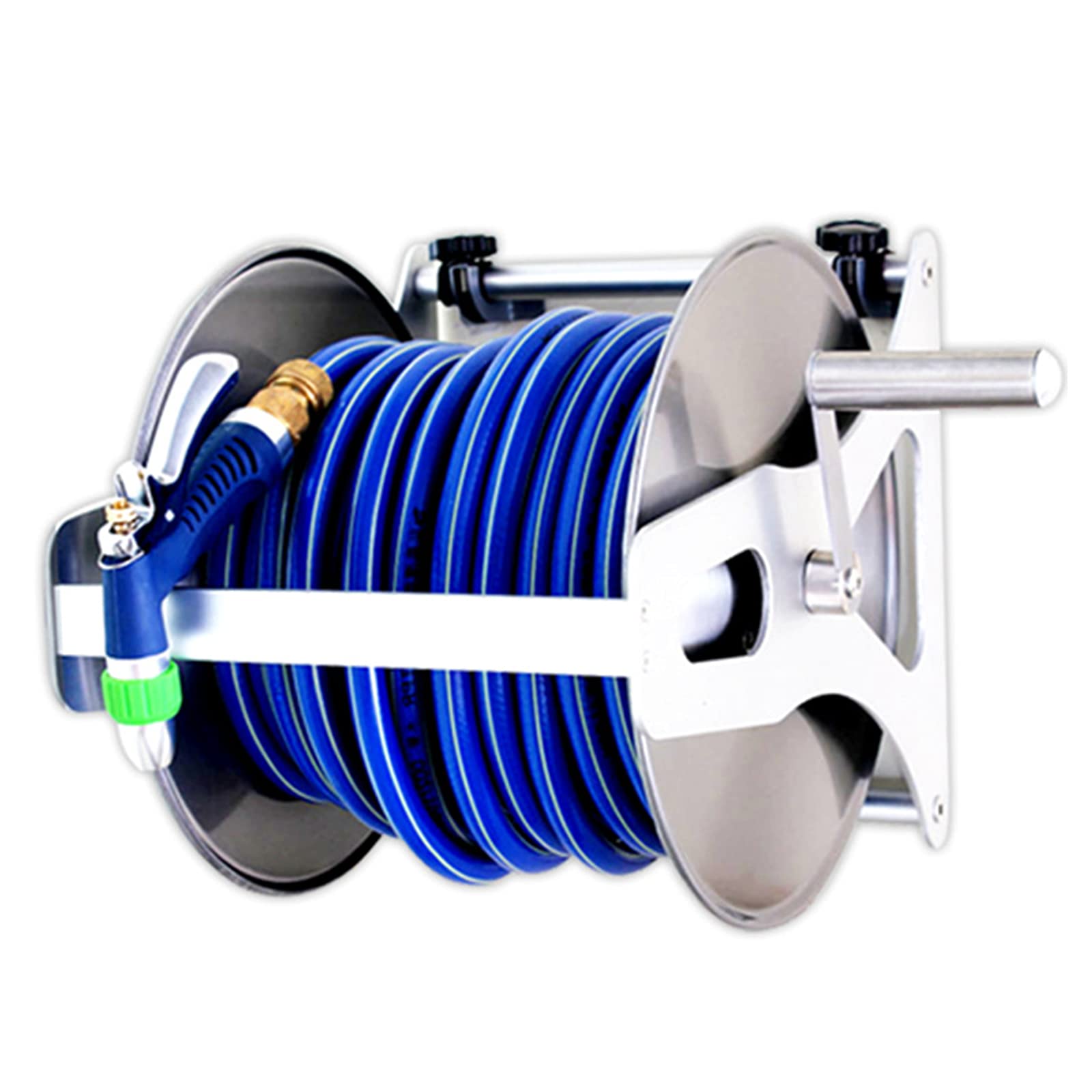 Heavy Duty Stainless Steel Garden Hose Reel - Wall Mounted & Portable Outdoor Water Hose Holder with Flexible PVC Rubber Hose - Fits 99% of Faucets - Perfect for Lawn Care, Car Washing, and Garden Watering