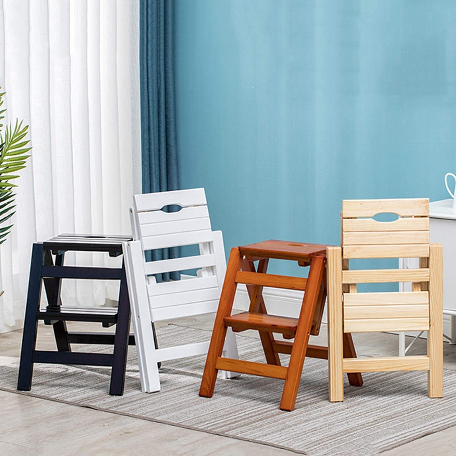 2-Step Folding Wooden Step Stool for Kitchen, Adults & Kids - Portable Multi-Purpose Ladder for Indoor & Outdoor Use - Plant Stand, Climbing Aid, Home Decor