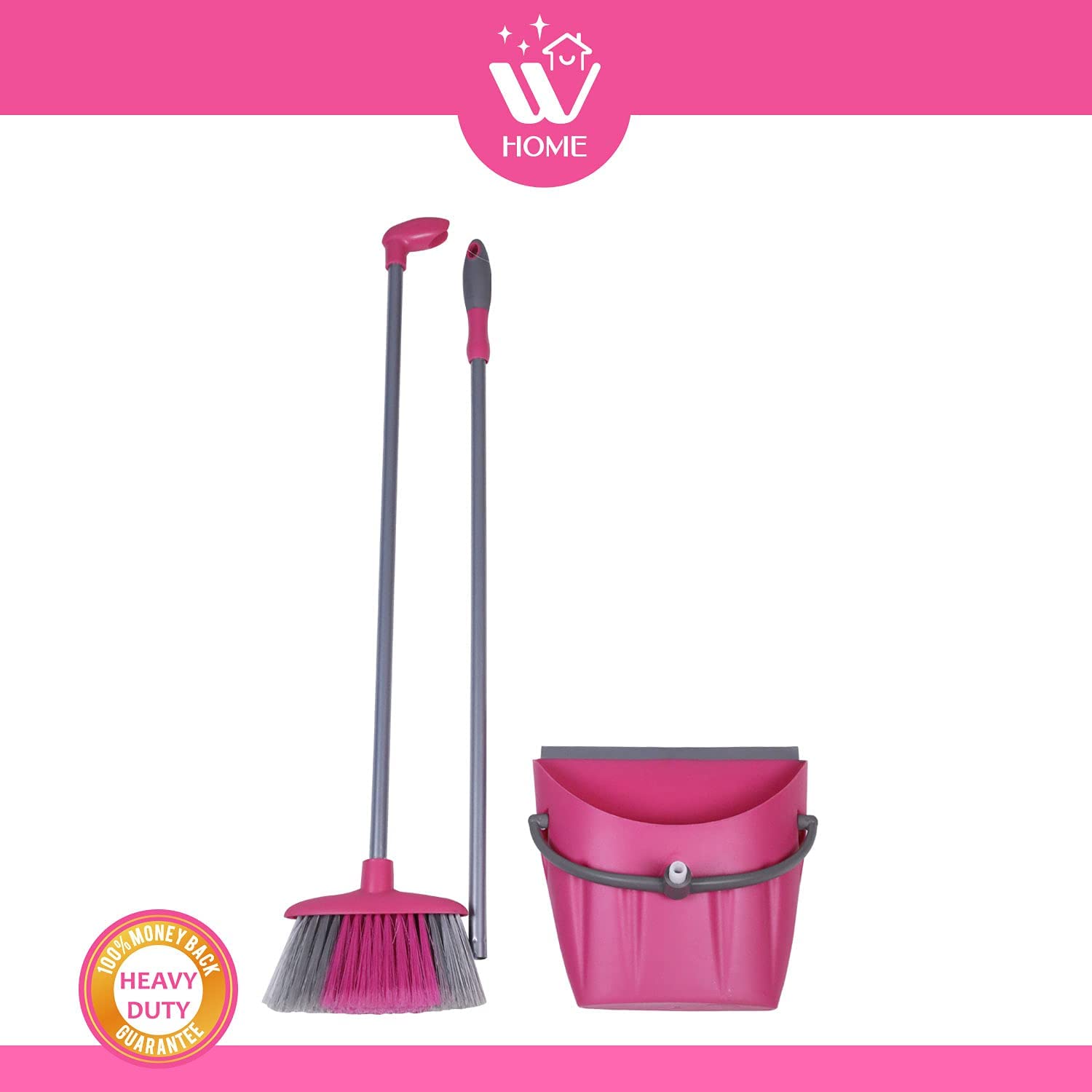 WBM Home Broom and Dustpan Set - Long Bristle Cleaning Brush for Hardwood Floors, Tile & Multi-Surfaces | Ideal for Kitchen, Garage & Household Cleaning