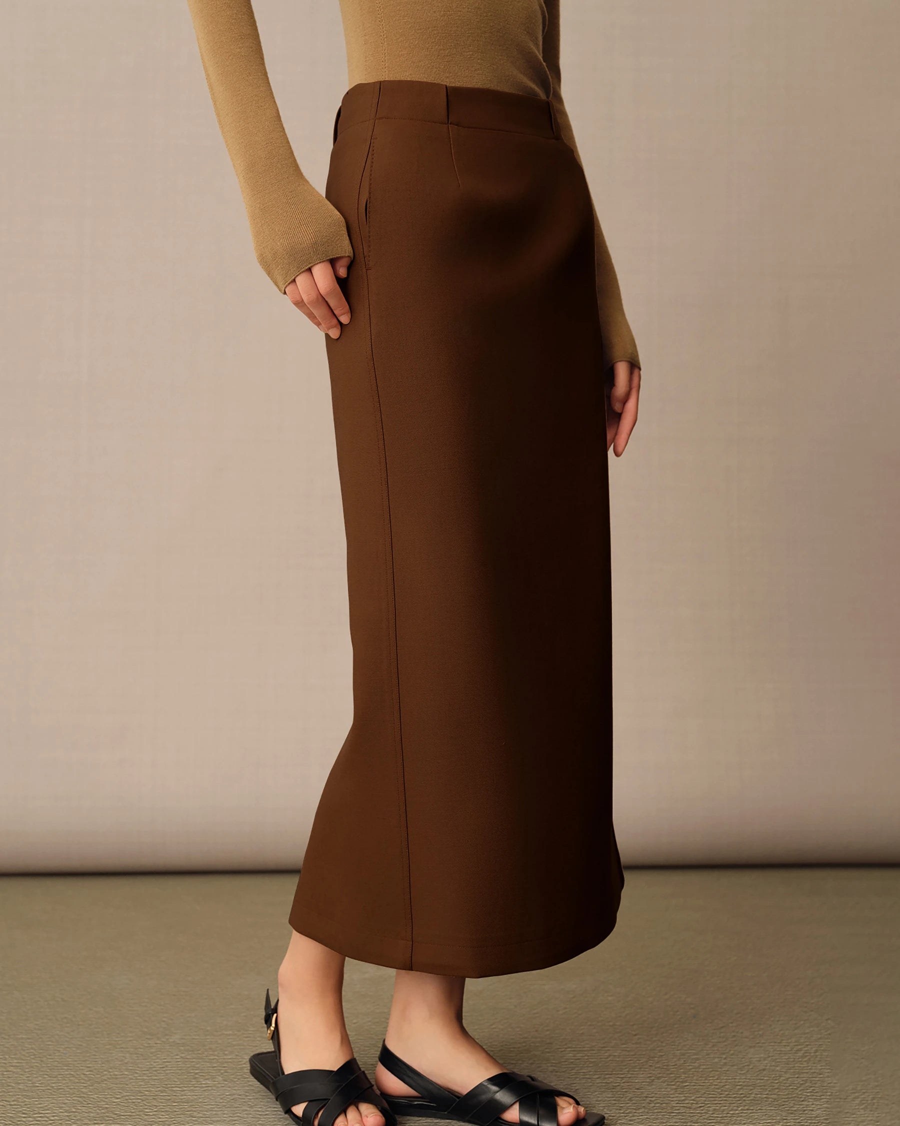 Women's Long Wool Pencil Skirt - Classic Slim Fit Office Work Skirt for Professional Women, Winter Warm Business Formal Attire