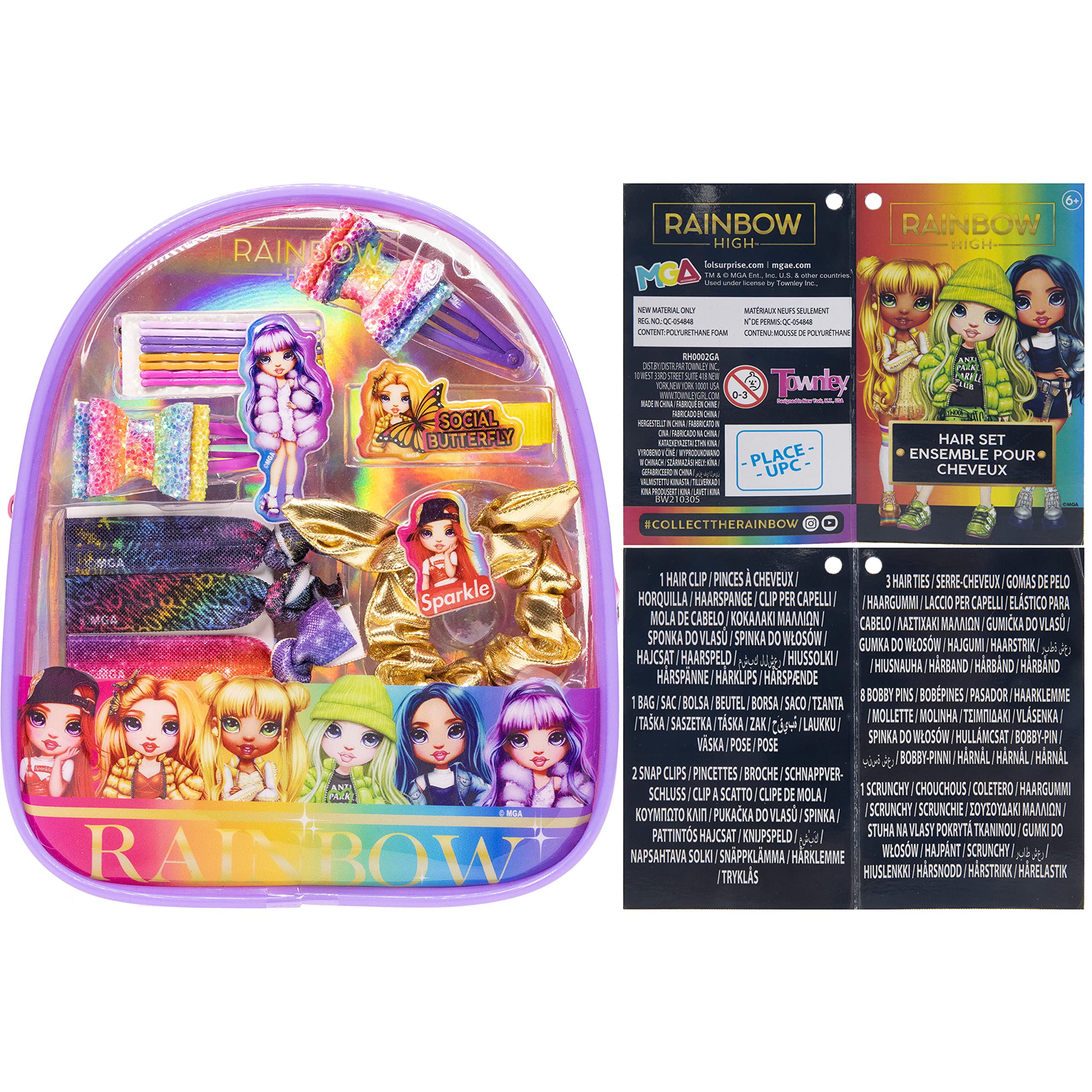 Rainbow High Backpack Cosmetic Makeup Gift Set with Hair Accessories & Clear PVC Backpack for Girls Ages 3+ | Perfect for Birthday Parties, Sleepovers, School, Travel & Makeup Play