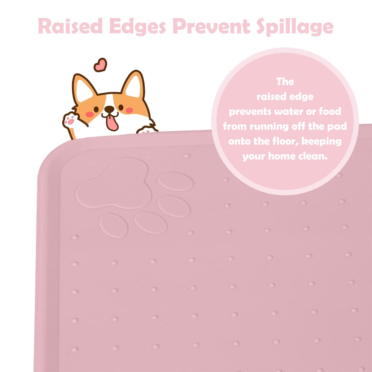 Non-Slip Silicone Pet Food Mat - Waterproof, Washable Dog & Cat Feeding Mat for Floors - Durable Food & Water Bowl Mat for Pets (Pink) - Perfect for Messy Eaters & Easy Cleanup in Kitchen or Feeding Area