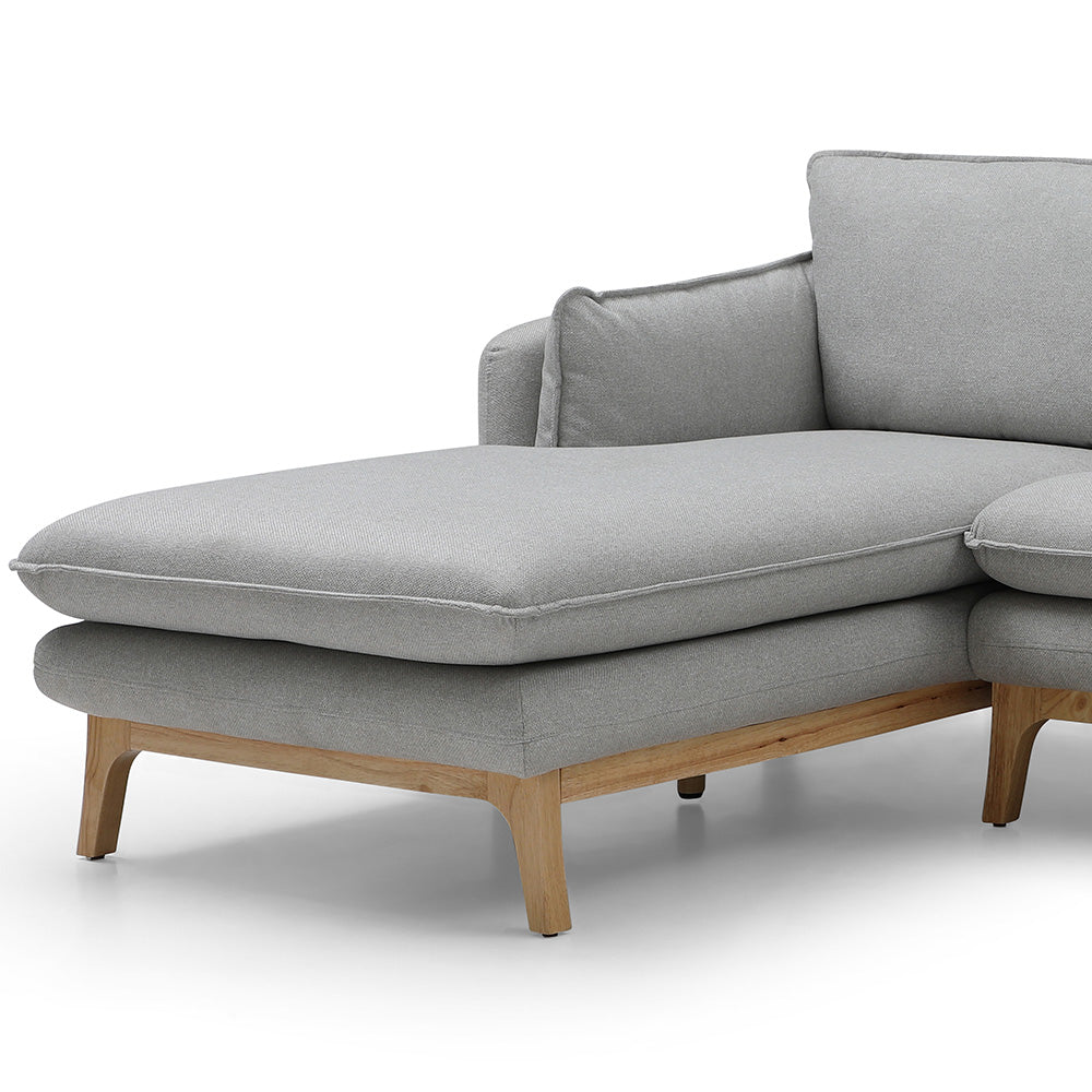 BRONTE 3-Seater Sofa with Left Chaise in Light Grey & Oak - Modern Living Room Furniture for Small Spaces