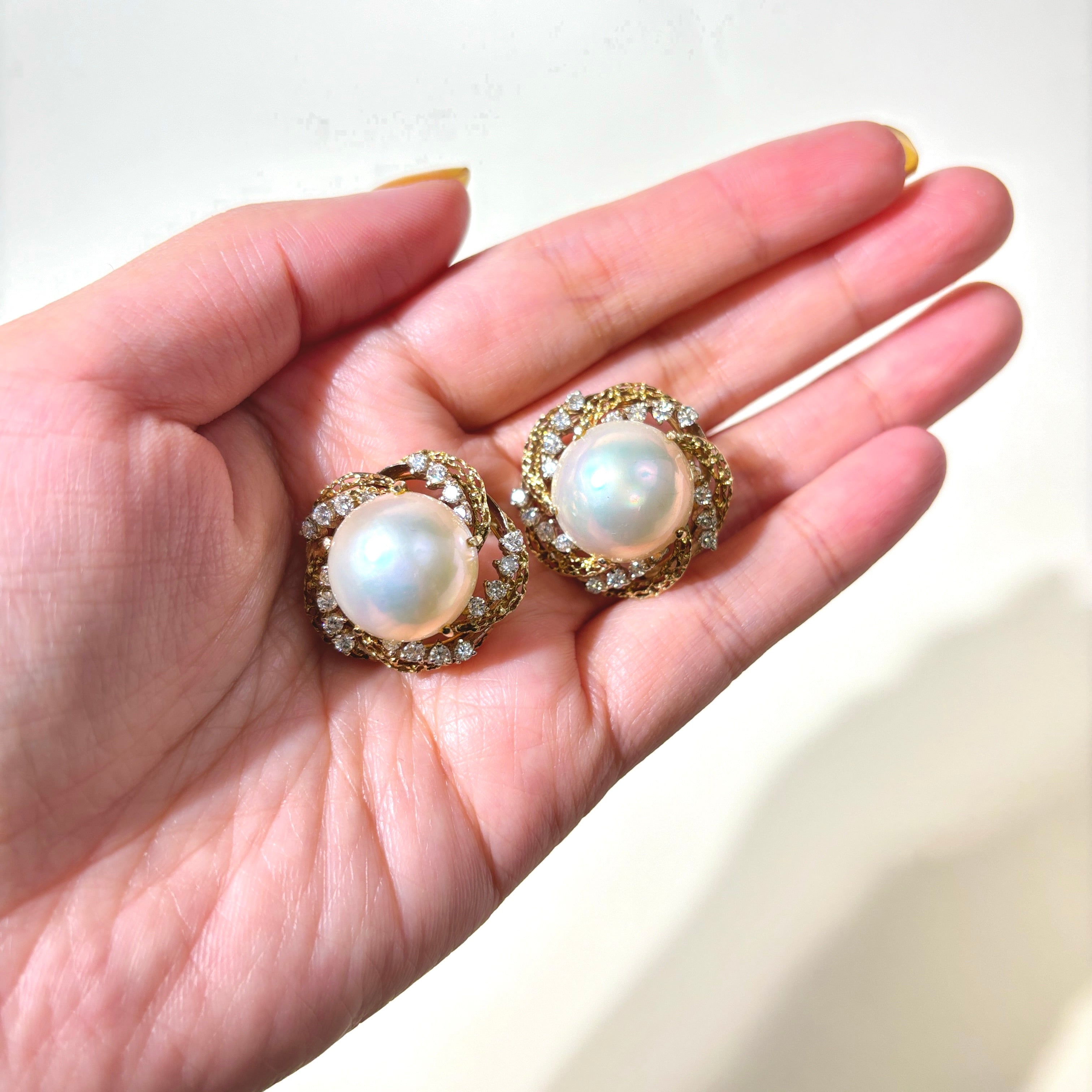 Pearl & Diamond Clip On Earrings - 16mm Round Cultured Pearl with 2.00ctw Diamond Accents | Hypoallergenic Luxury Jewelry for Weddings, Parties & Special Occasions