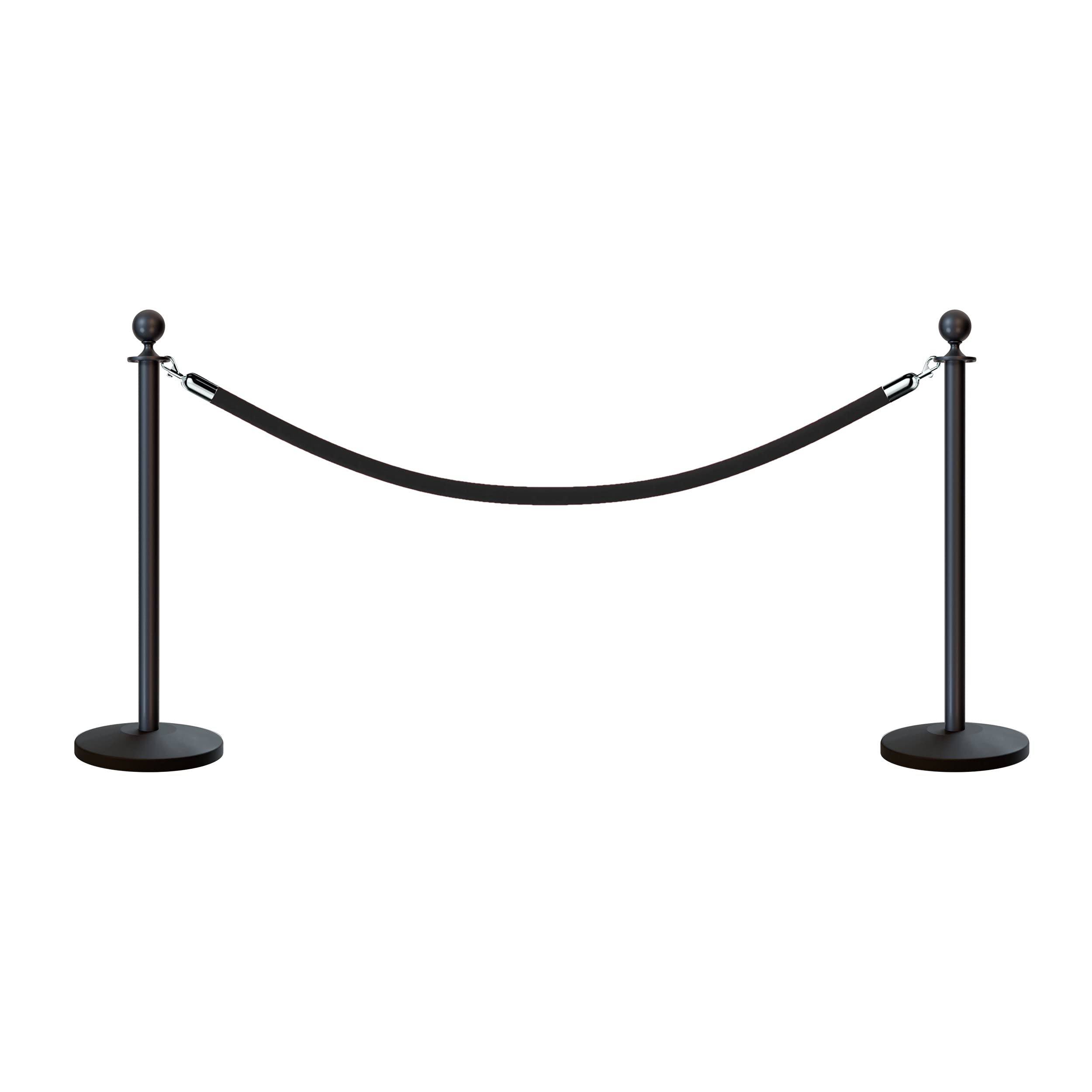 Premium Crowd Control Stanchion Kit - 2 Black Ball Top Posts & 1 Black Velvet Rope (6ft) with Stainless Steel Ends | Warehouse, Event, Retail Queue Management Solution